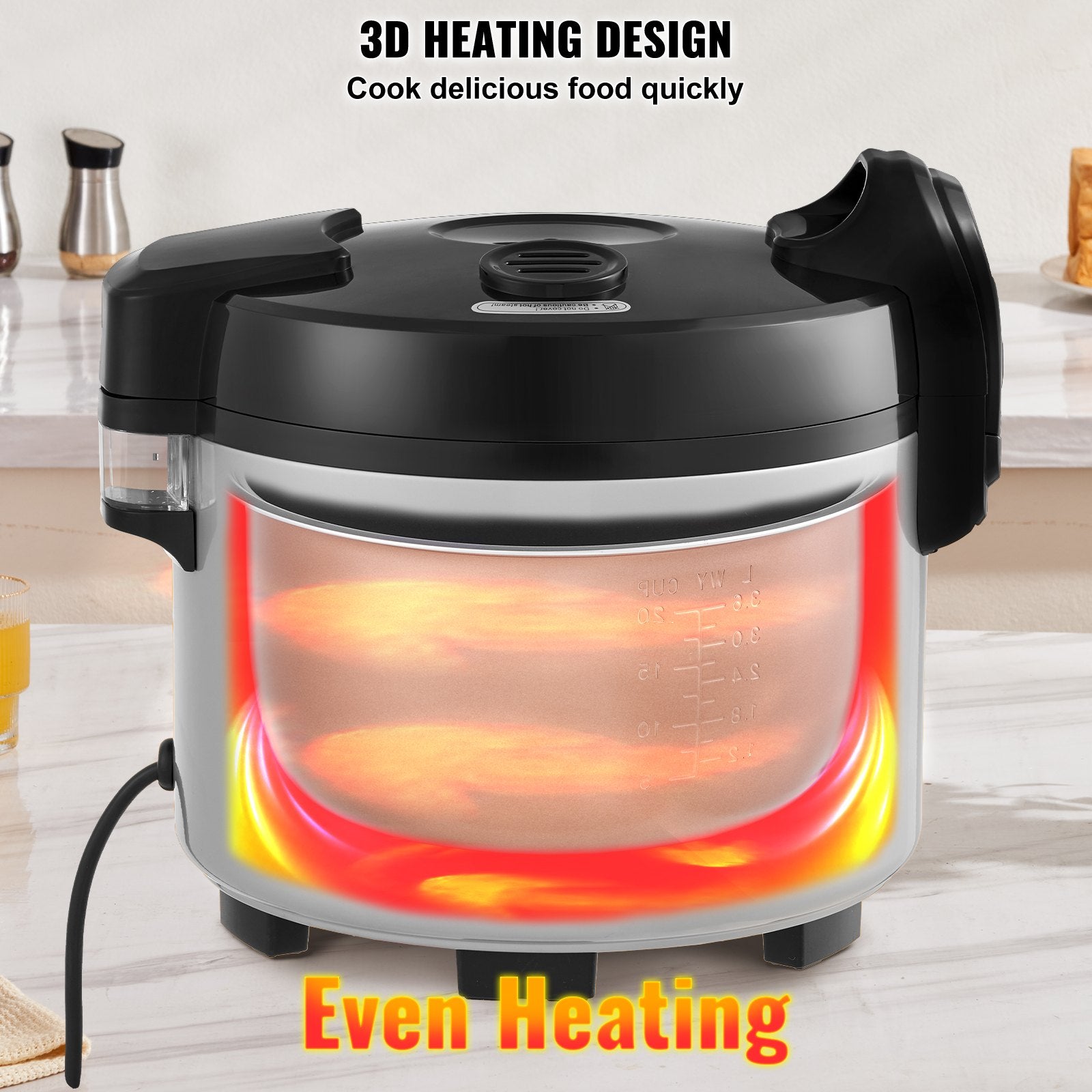 VEVOR Commercial Rice Cooker, 70-Cup Rice Cooker, 15 Liter Large Rice Cooker and Warmer with Nonstick Inner Pot, Fast Cooking and 12-Hour Keep Warm, with Rice Cup and Paddle, for Restaurant