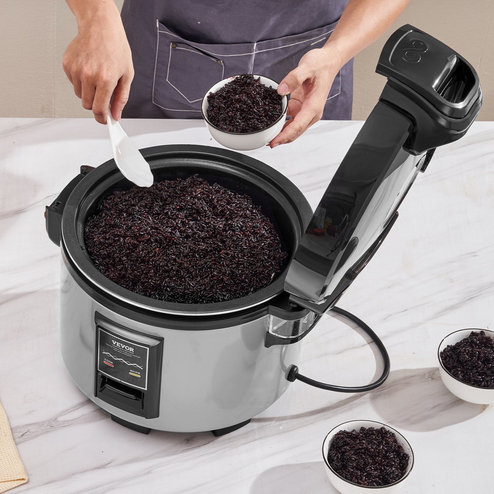 VEVOR Commercial Rice Cooker, 70-Cup Rice Cooker, 15 Liter Large Rice Cooker and Warmer with Nonstick Inner Pot, Fast Cooking and 12-Hour Keep Warm, with Rice Cup and Paddle, for Restaurant