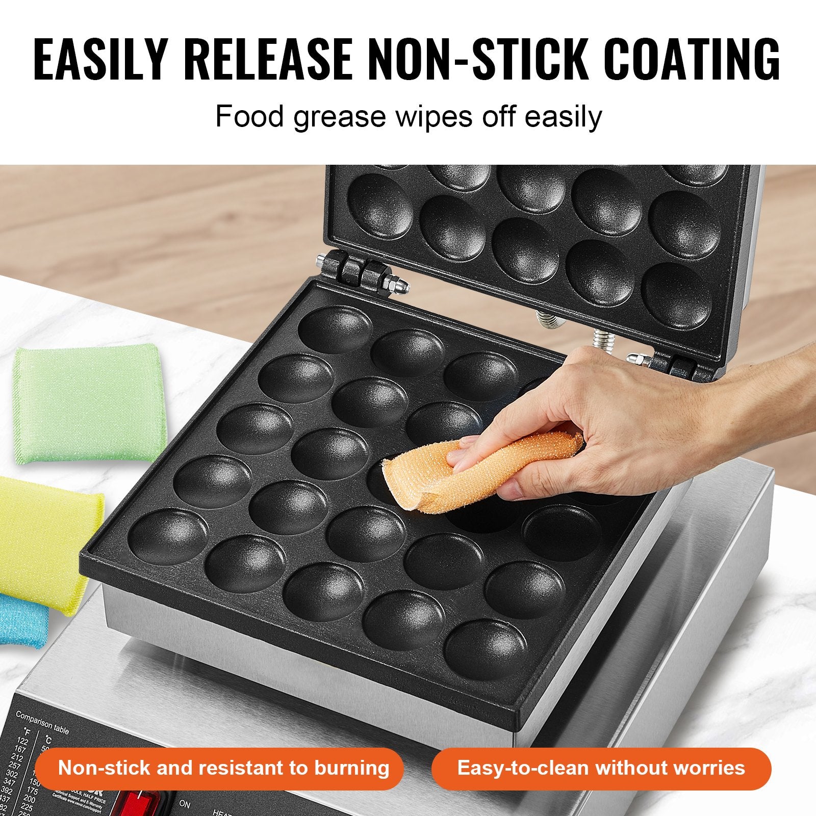 VEVOR Mini Dutch Pancake Maker, 25PCS 43mm Diameter Dorayaki Baker Machine, 1700W Commercial Electric Poffertjes Grill, Non-stick Stainless Steel, Temp & Time Control, for Home Kitchen Restaurant