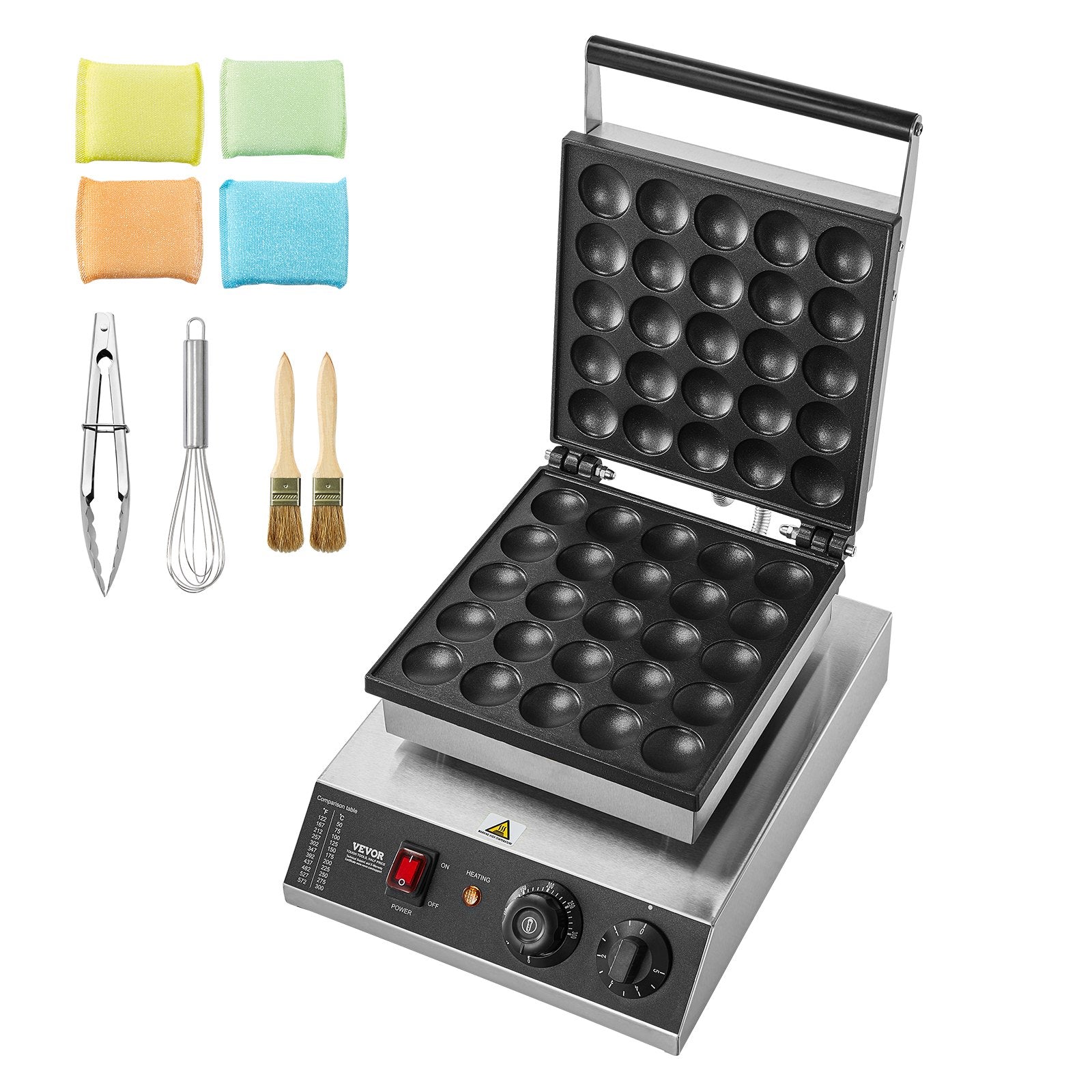 VEVOR Mini Dutch Pancake Maker, 25PCS 43mm Diameter Dorayaki Baker Machine, 1700W Commercial Electric Poffertjes Grill, Non-stick Stainless Steel, Temp & Time Control, for Home Kitchen Restaurant