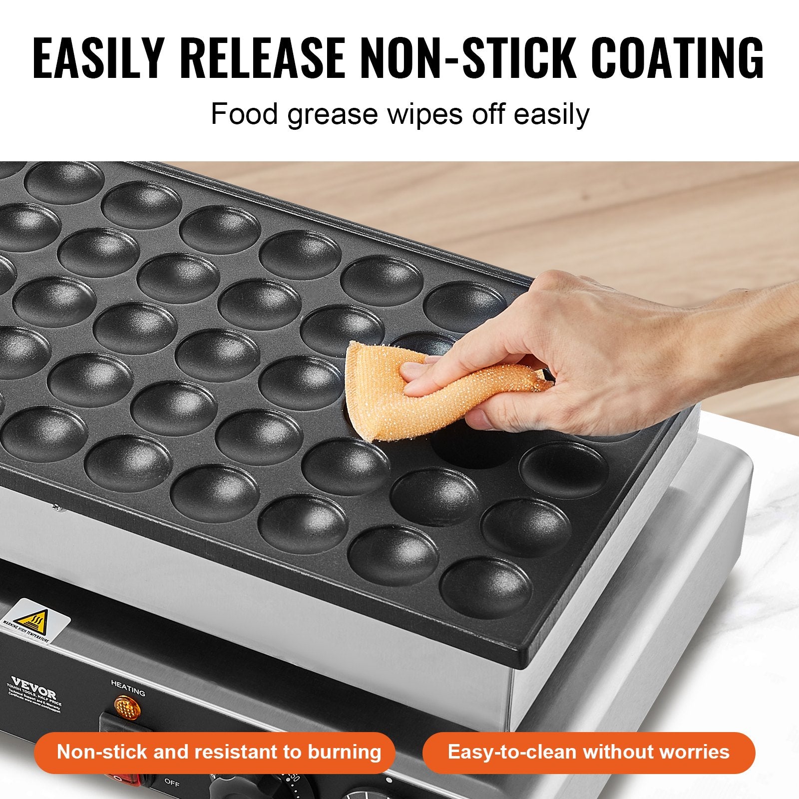 VEVOR Mini Dutch Pancake Maker, 50PCS 43mm Diameter Dorayaki Baker Machine, 1700W Commercial Electric Poffertjes Grill, Non-stick Stainless Steel, Dual Temp & Time Control, for Home Kitchen Restaurant