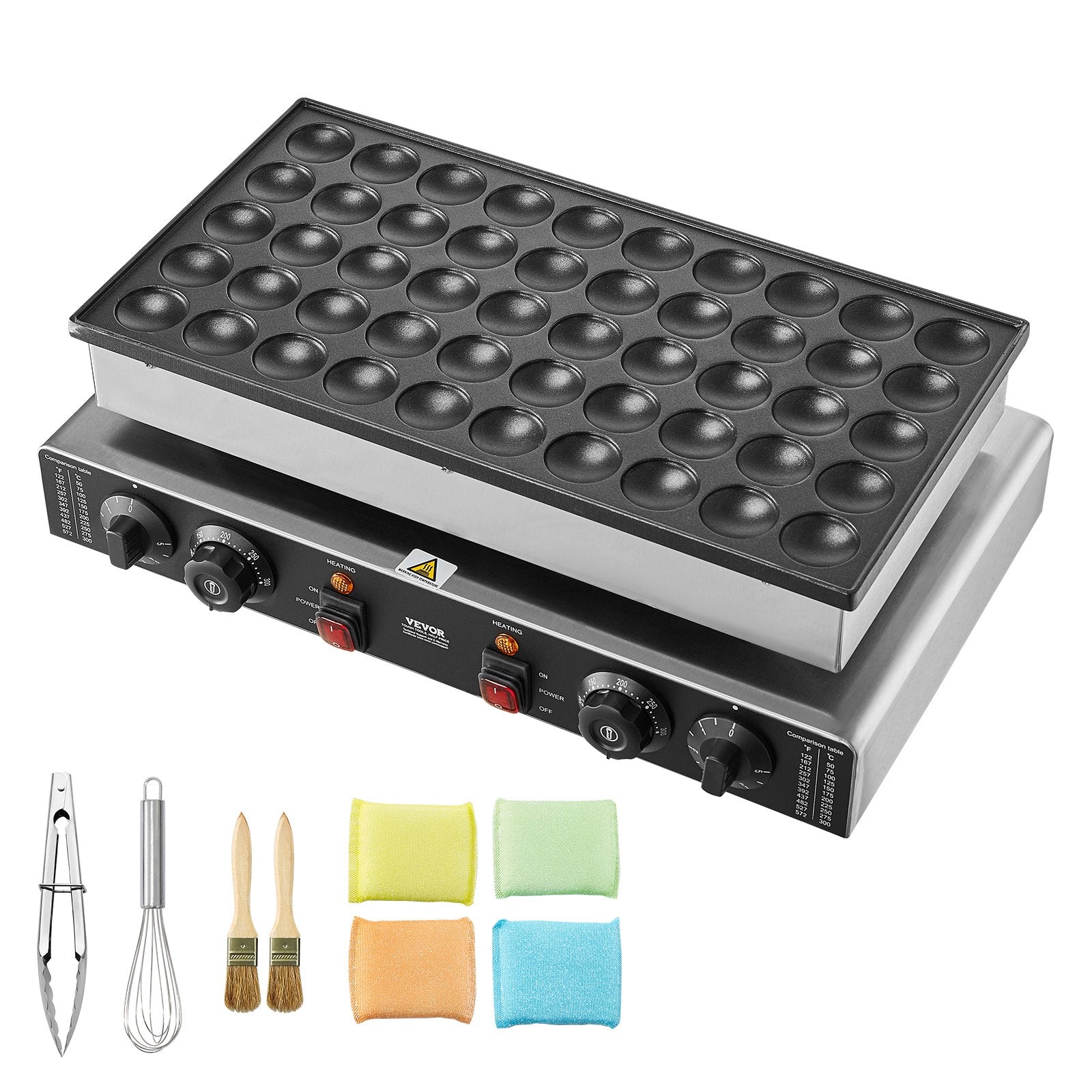 VEVOR Mini Dutch Pancake Maker, 50PCS 43mm Diameter Dorayaki Baker Machine, 1700W Commercial Electric Poffertjes Grill, Non-stick Stainless Steel, Dual Temp & Time Control, for Home Kitchen Restaurant