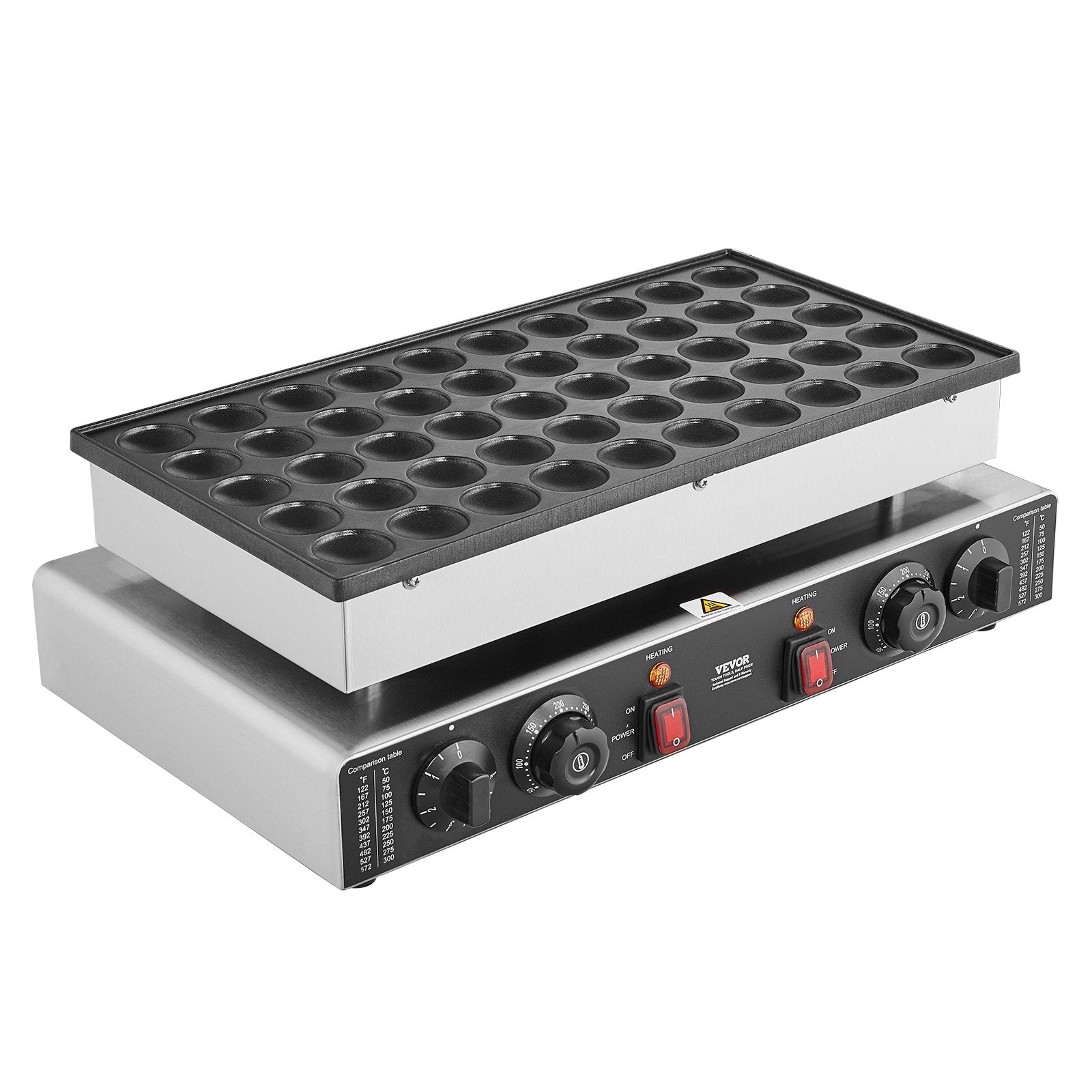 VEVOR Mini Dutch Pancake Maker, 50PCS 43mm Diameter Dorayaki Baker Machine, 1700W Commercial Electric Poffertjes Grill, Non-stick Stainless Steel, Dual Temp & Time Control, for Home Kitchen Restaurant