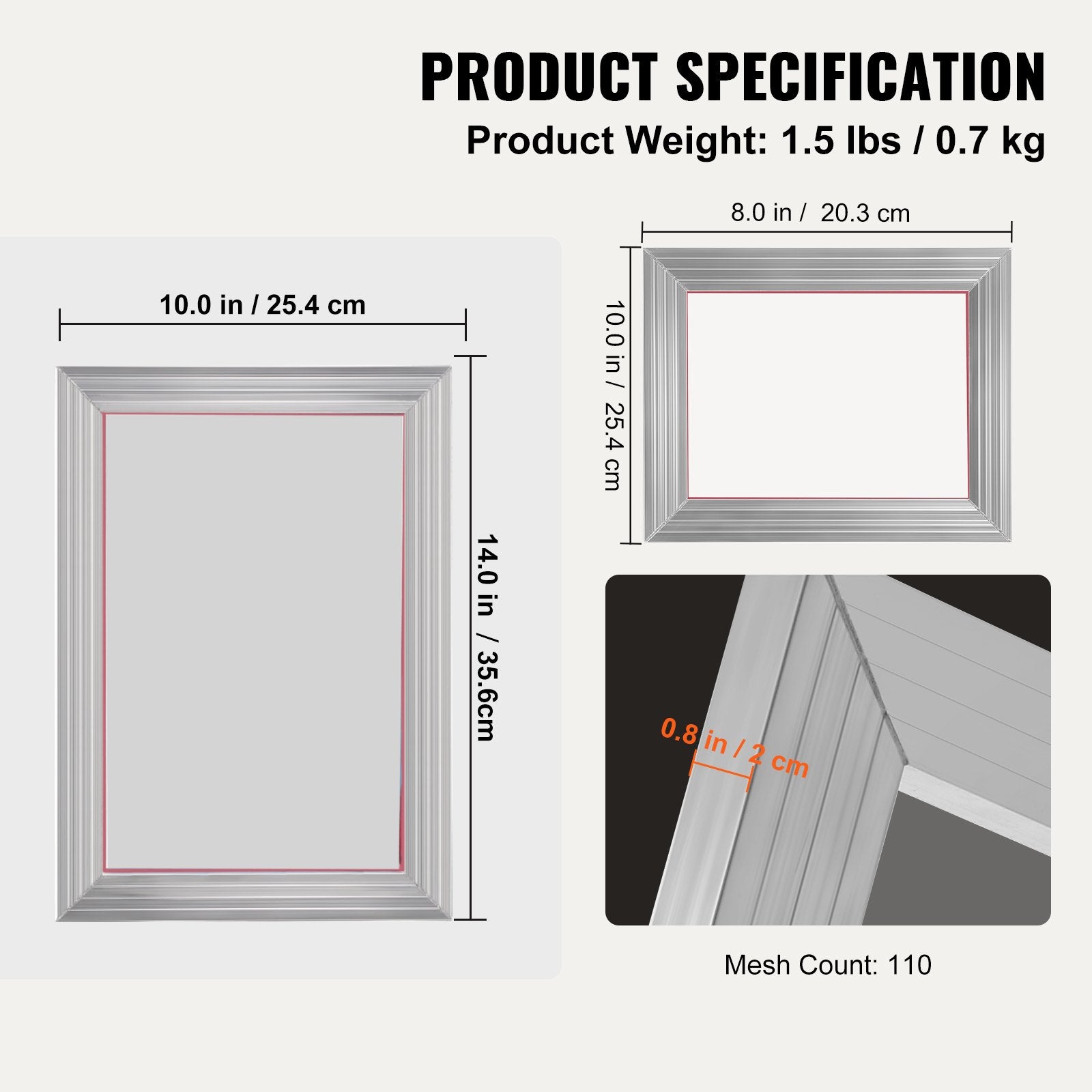 VEVOR Screen Printing Kit, 2 Pieces Aluminum Silk Screen Printing Frames20.3 x 25.4/25.4 x 35.6cm 110 Count Mesh, 2 Tapes and Screen Printing Squeegees and Transparency Films for T-shirts DIY