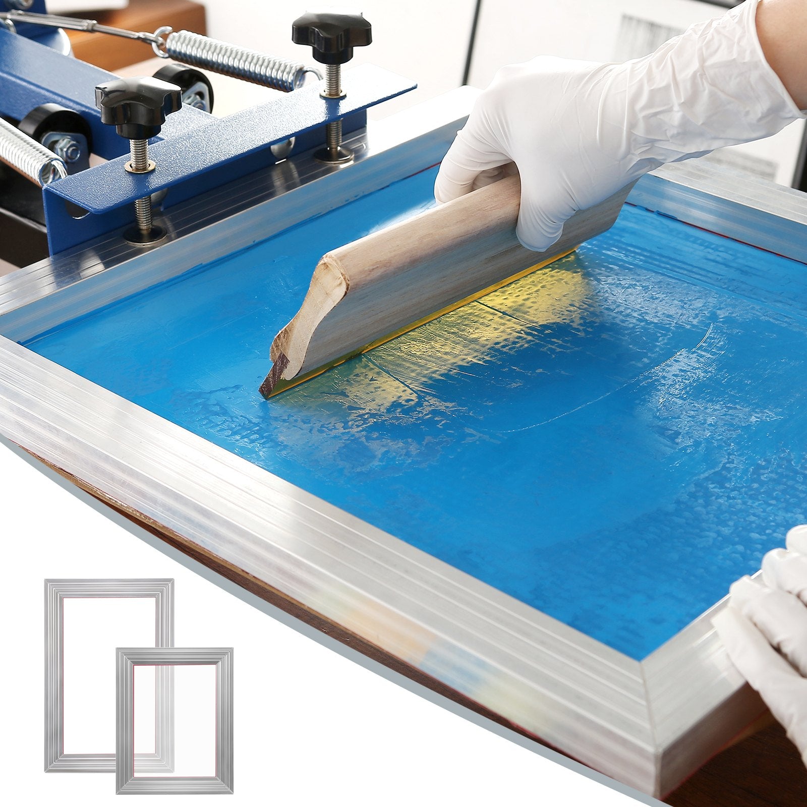 VEVOR Screen Printing Kit, 2 Pieces Aluminum Silk Screen Printing Frames20.3 x 25.4/25.4 x 35.6cm 110 Count Mesh, 2 Tapes and Screen Printing Squeegees and Transparency Films for T-shirts DIY