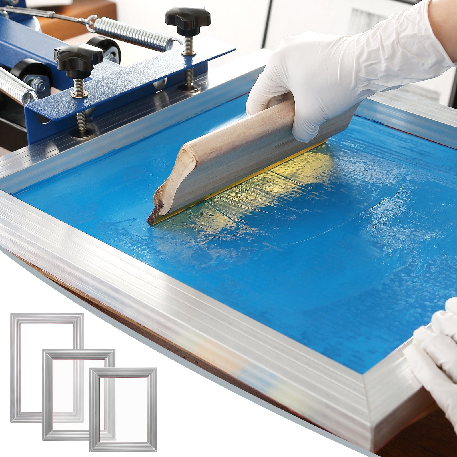 VEVOR Screen Printing Kit, 3 Pieces Aluminum Silk Screen Printing Frames 25x36/20x30/15x25 cm 110 Count Mesh, 5 Glitters and Screen Printing Squeegees and Transparency Films for T-shirts DIY