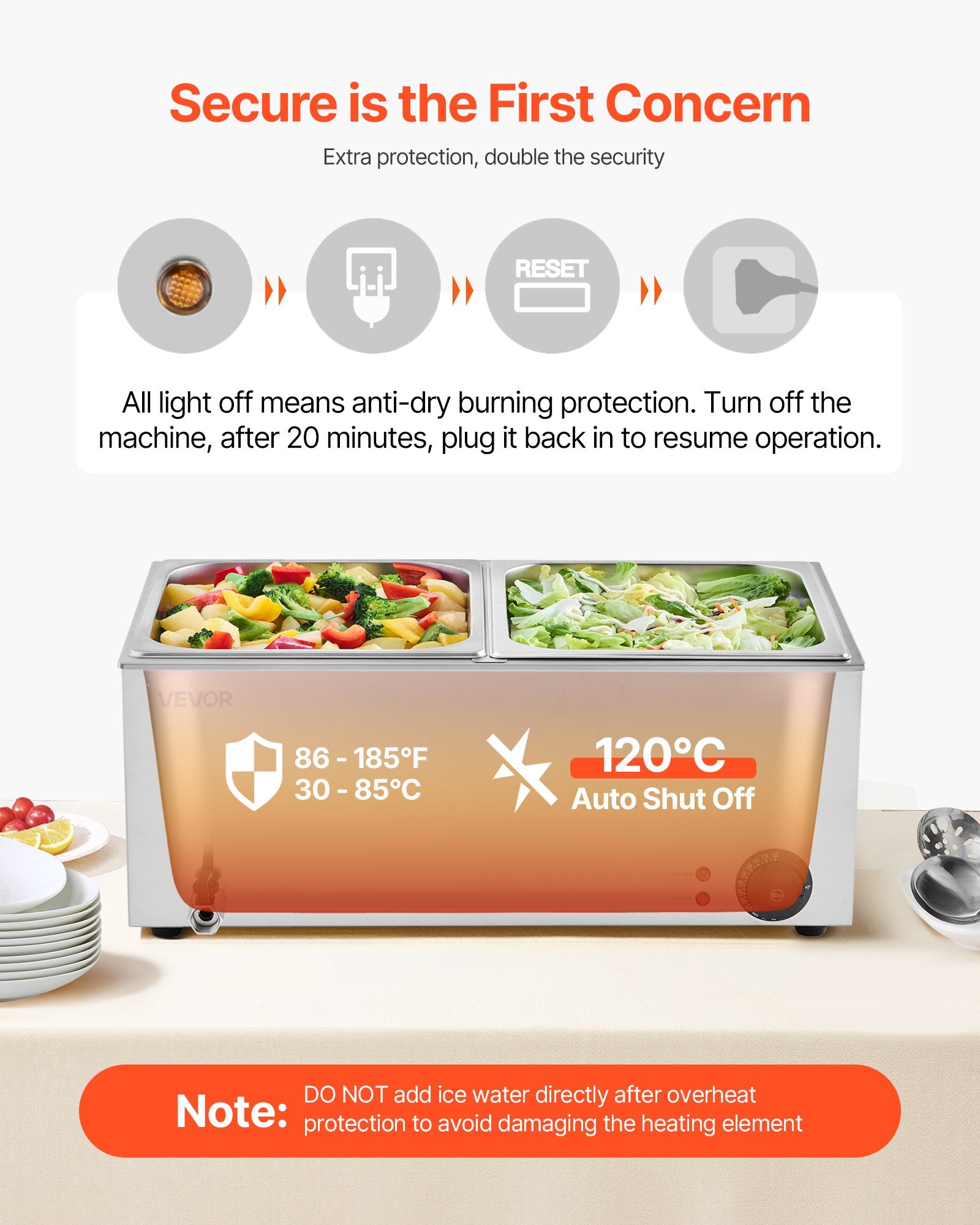 VEVOR Commercial Food Warmer, 2-Pan Electric Steam Table, 1200W Professional Countertop Stainless Steel Buffet Bain Marie with 30-85°C Temp Control for Catering, Buffet, Parties, Restaurants