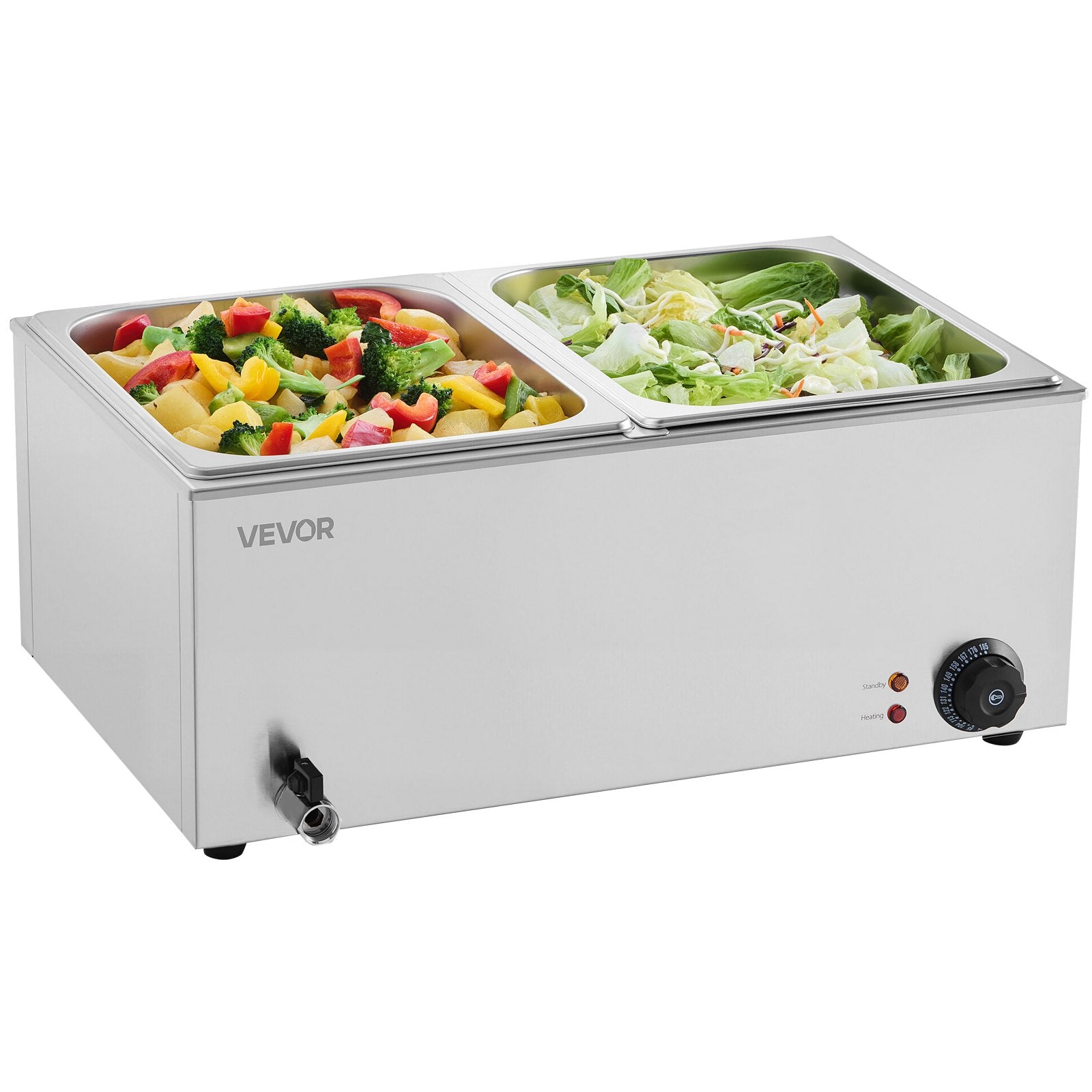 VEVOR Commercial Food Warmer, 2-Pan Electric Steam Table, 1200W Professional Countertop Stainless Steel Buffet Bain Marie with 30-85°C Temp Control for Catering, Buffet, Parties, Restaurants