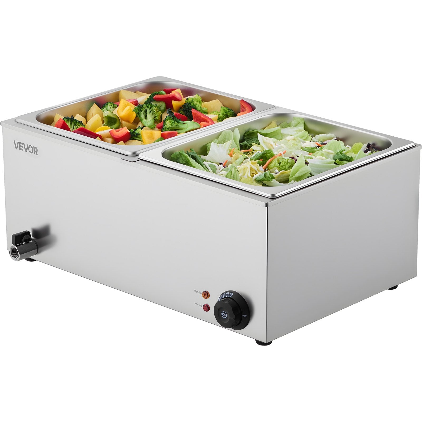 VEVOR Commercial Food Warmer, 2-Pan Electric Steam Table, 1200W Professional Countertop Stainless Steel Buffet Bain Marie with 30-85°C Temp Control for Catering, Buffet, Parties, Restaurants