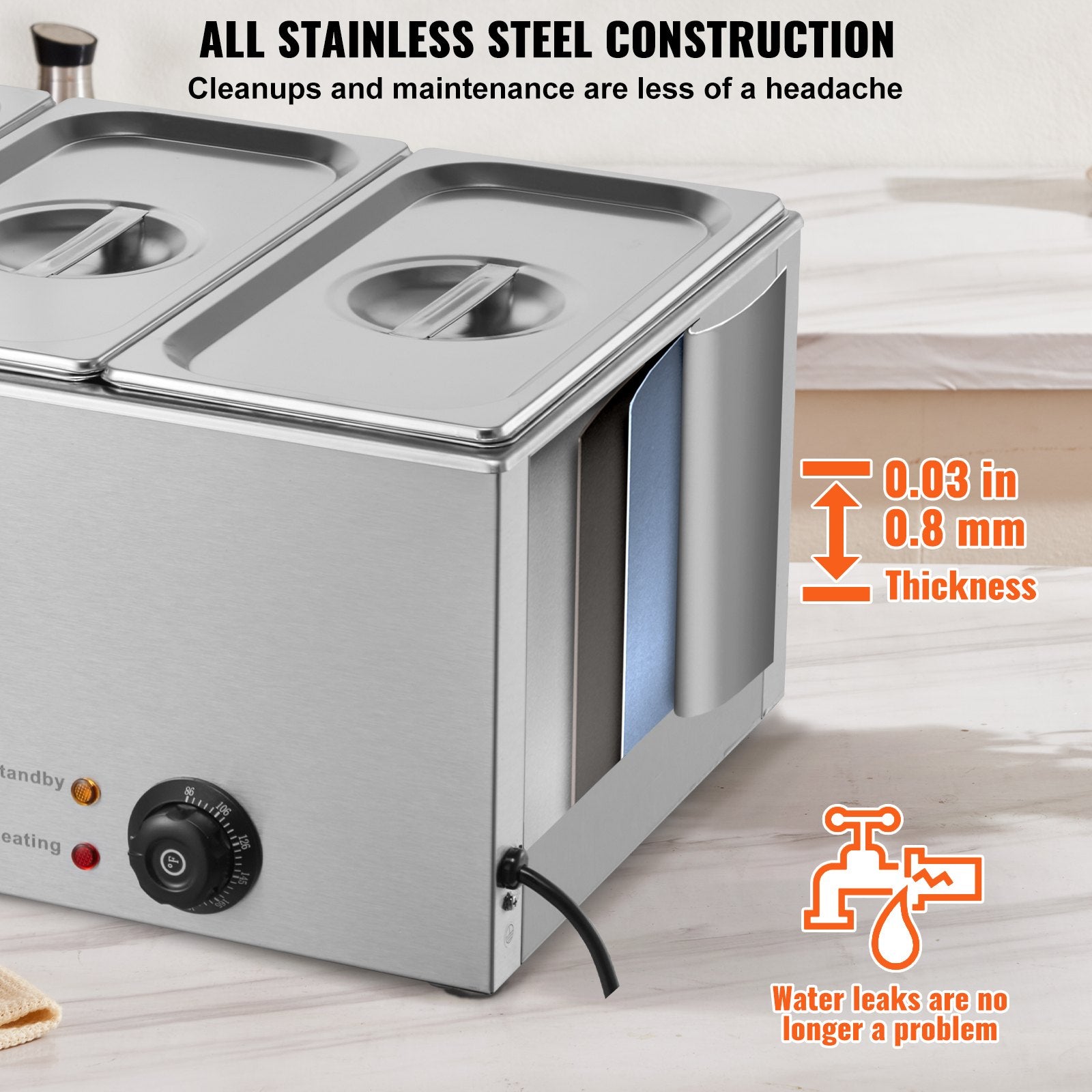 VEVOR 3-Pan Commercial Food Warmer, 16.5L Electric Steam Table, 1200W Professional Countertop Stainless Steel Buffet Bain Marie with 30 - 85℃ Temp Control for Catering and Restaurants, Silver
