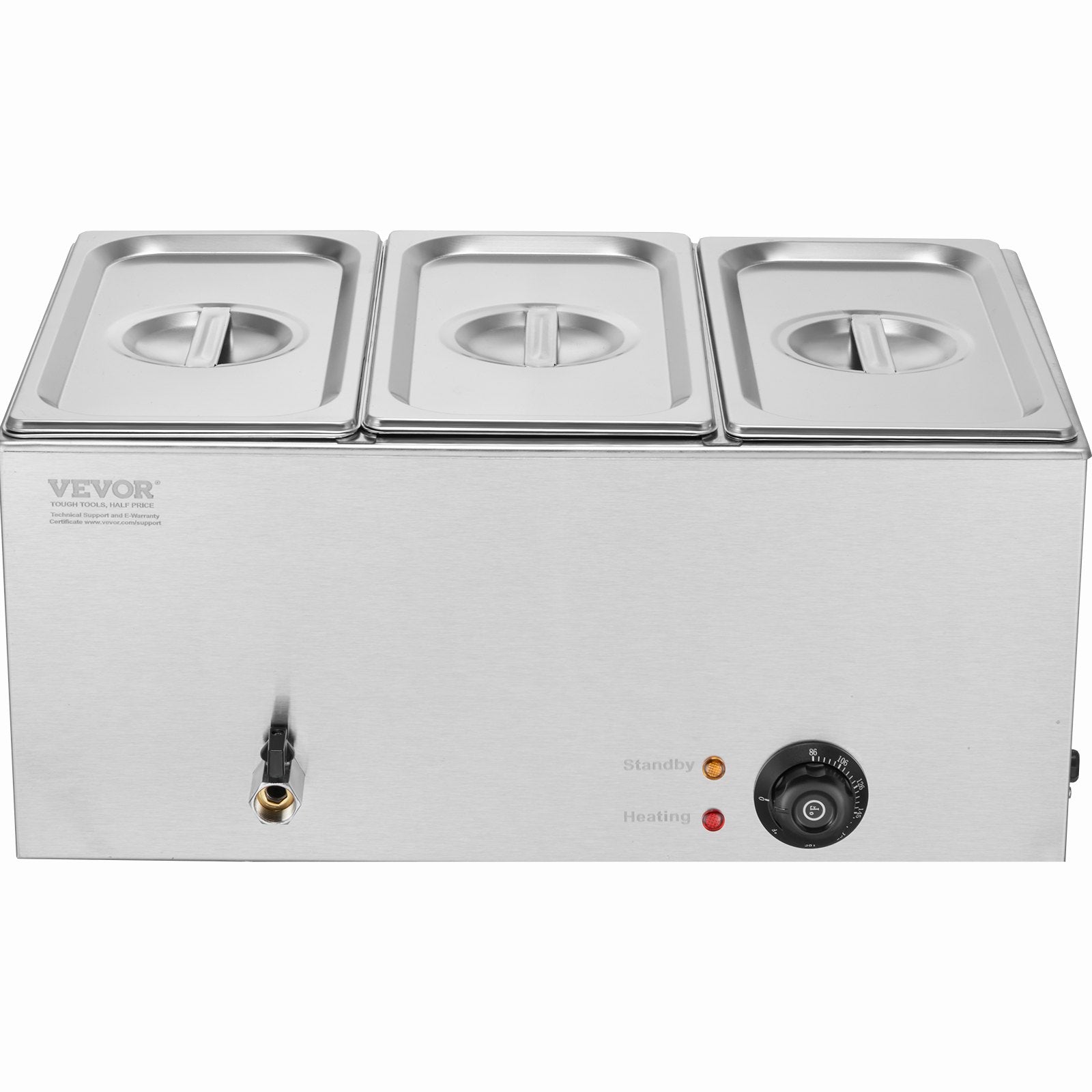 VEVOR 3-Pan Commercial Food Warmer, 16.5L Electric Steam Table, 1200W Professional Countertop Stainless Steel Buffet Bain Marie with 30 - 85℃ Temp Control for Catering and Restaurants, Silver
