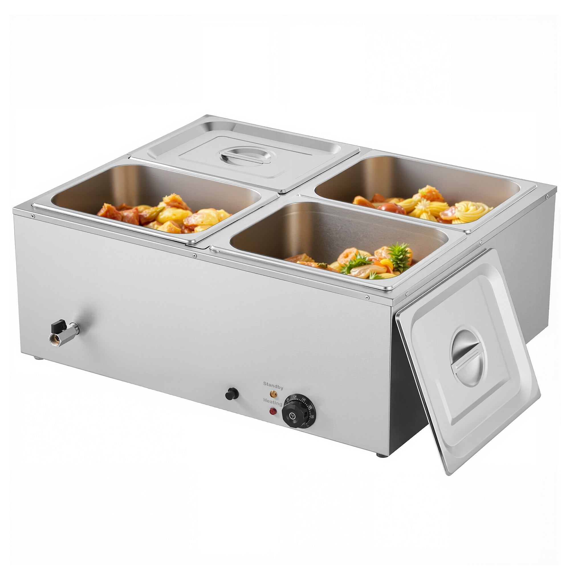 VEVOR Commercial Food Warmer, 1500W Electric Stainless Steel Steam Food Warmer with Lid, 4-Pan Fast Heating Countertop Buffet Bain Marie with Soup & Perforated Ladles, for Catering, Restaurant, Party