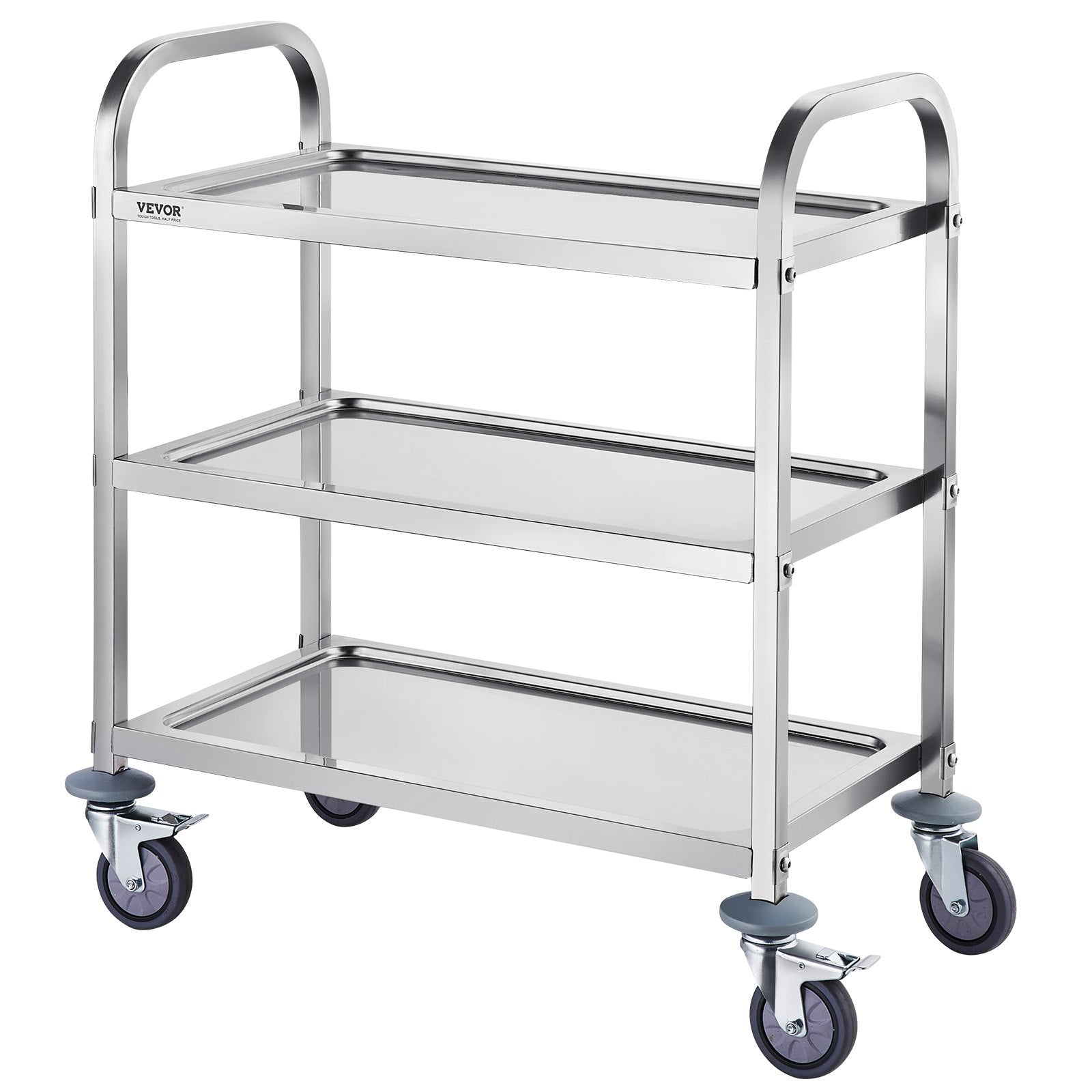 VEVOR Stainless Steel Cart, 3 Layers Lab Utility Cart 181 kg Weight Capacity, Medical Cart with Lockable Universal Wheels, for Lab, Clinic, Kitchen, Salon