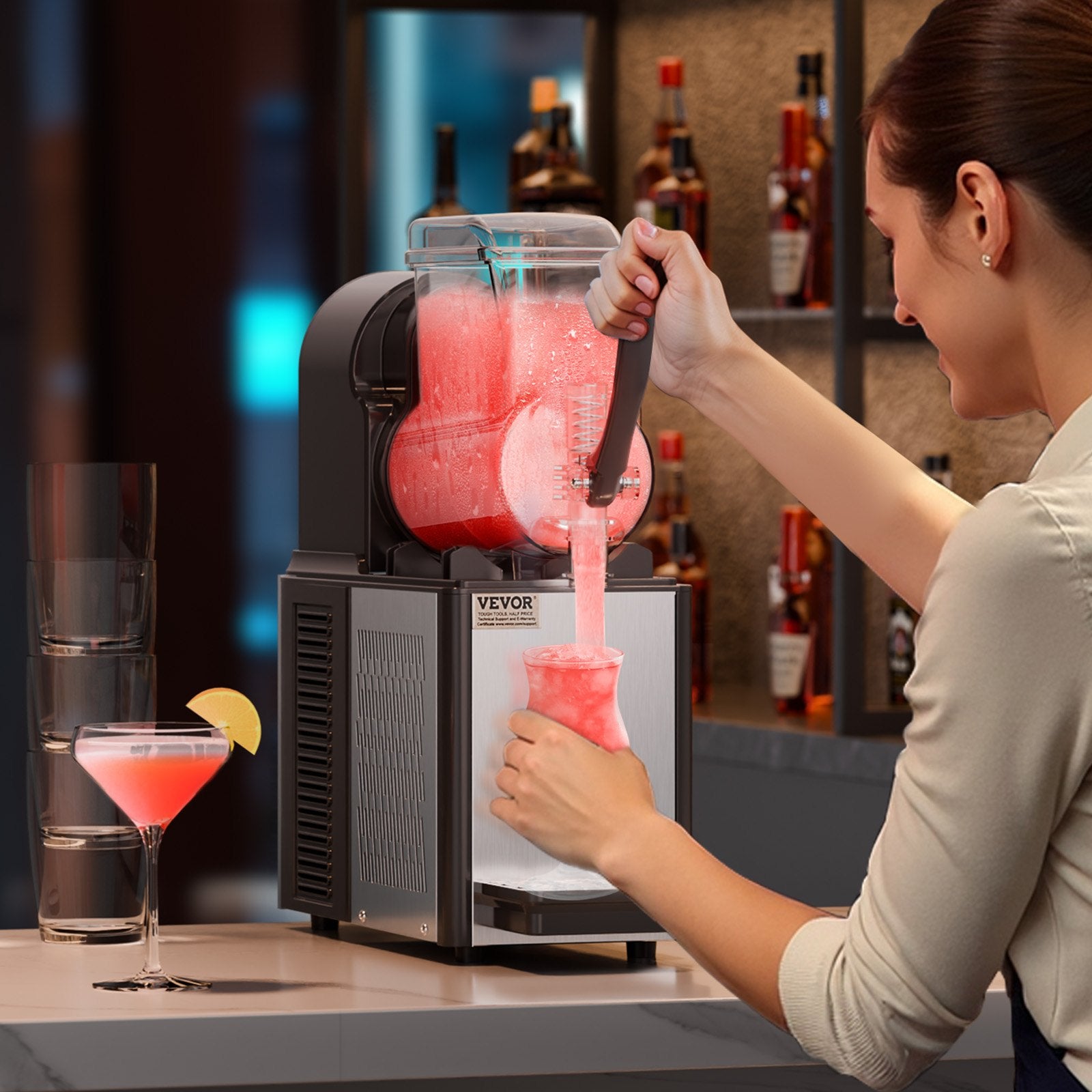 VEVOR Commercial Slushy Machine, 4L Single Tank Frozen Drink Machine, 16 Cups Stainless Steel Margarita Smoothie Frozen Drink Maker, Slushie Maker for Home Party Restaurants Cafe Bars