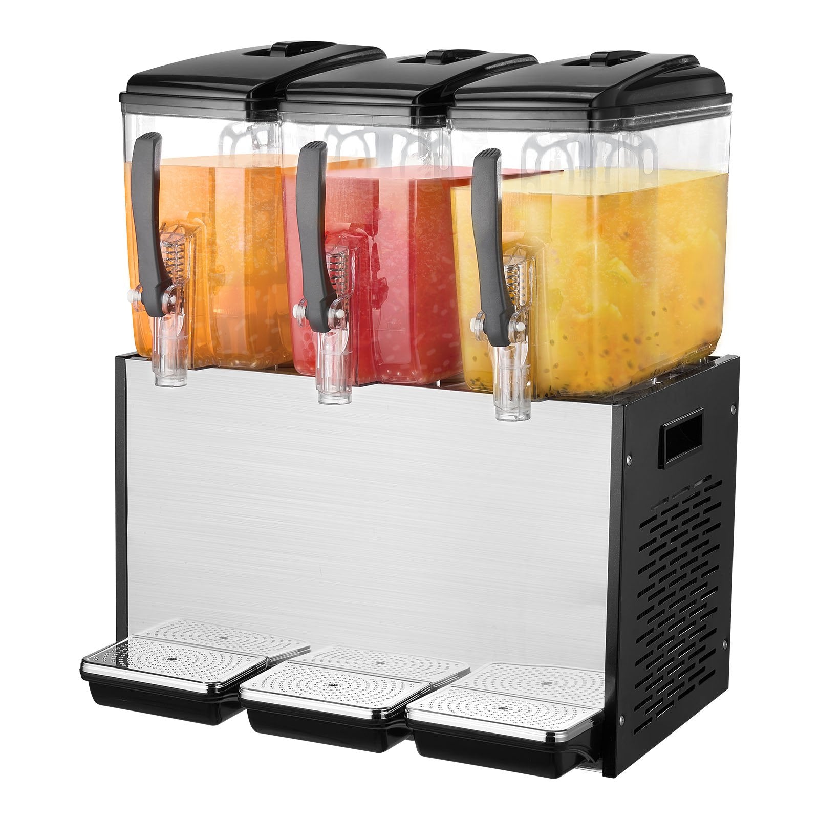 VEVOR Commercial Beverage Dispenser, 3 Tanks 12 L Per Tank Juice Dispenser, 370W Stainless Steel Ice Tea Drink Machine with 7℃-12℃ Cooling Temperature, for Cold Drink Restaurant Bar Party