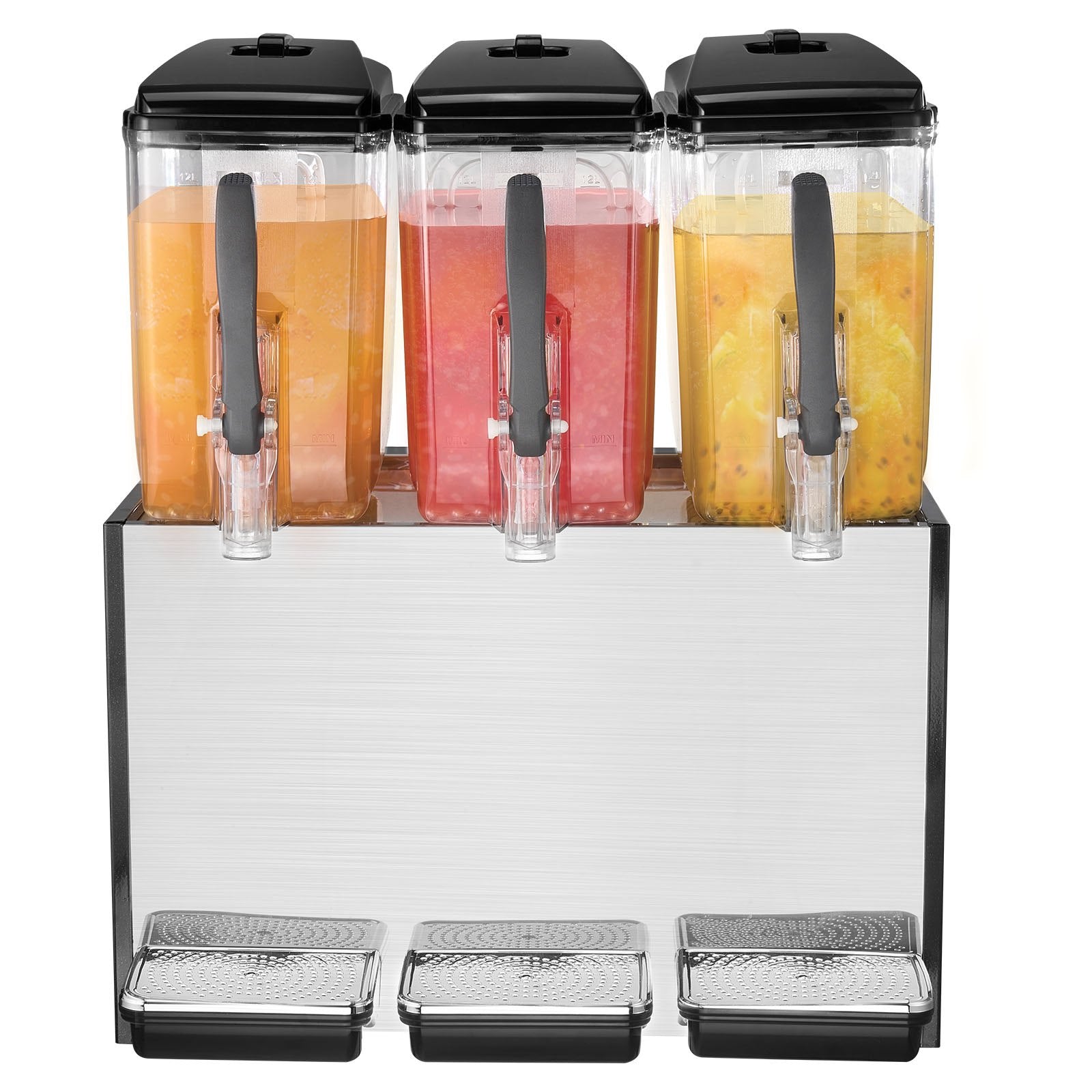 VEVOR Commercial Beverage Dispenser, 3 Tanks 12 L Per Tank Juice Dispenser, 370W Stainless Steel Ice Tea Drink Machine with 7℃-12℃ Cooling Temperature, for Cold Drink Restaurant Bar Party