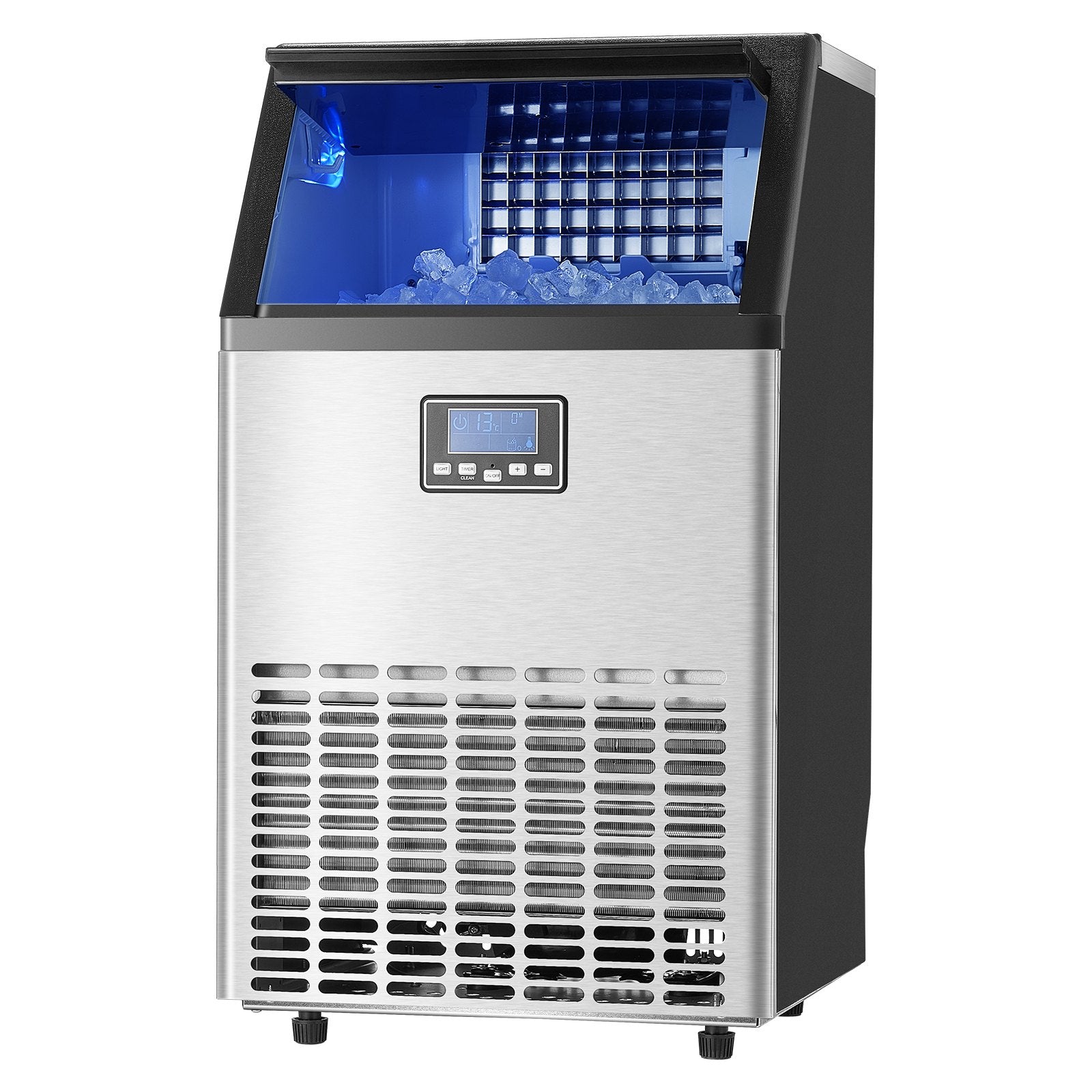VEVOR Commercial Ice Maker Machine, 100lbs/24H Ice Maker Machine with 33lbs Storage Capacity, 45 Ice Cubes in 15 Minutes, LED Digital Display Freestanding Self-Cleaning for Bar Office Restaurant