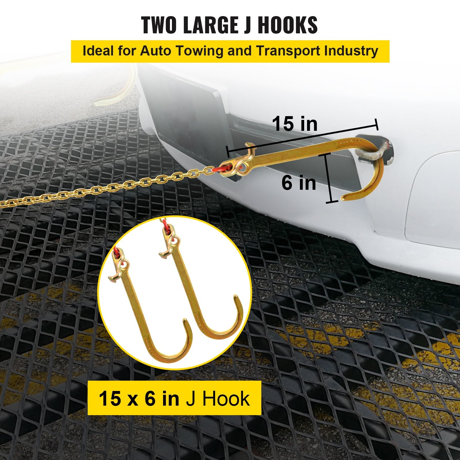 VEVOR V Bridle Chain, 5/16 in x 2 ft Bridle Tow Chain, Grade 80 V-Bridle Transport Chain, 9260 Lbs Break Strength with TJ Hooks and Crab Hooks, Heavy Duty Pear Link Connector and Chain Shorteners