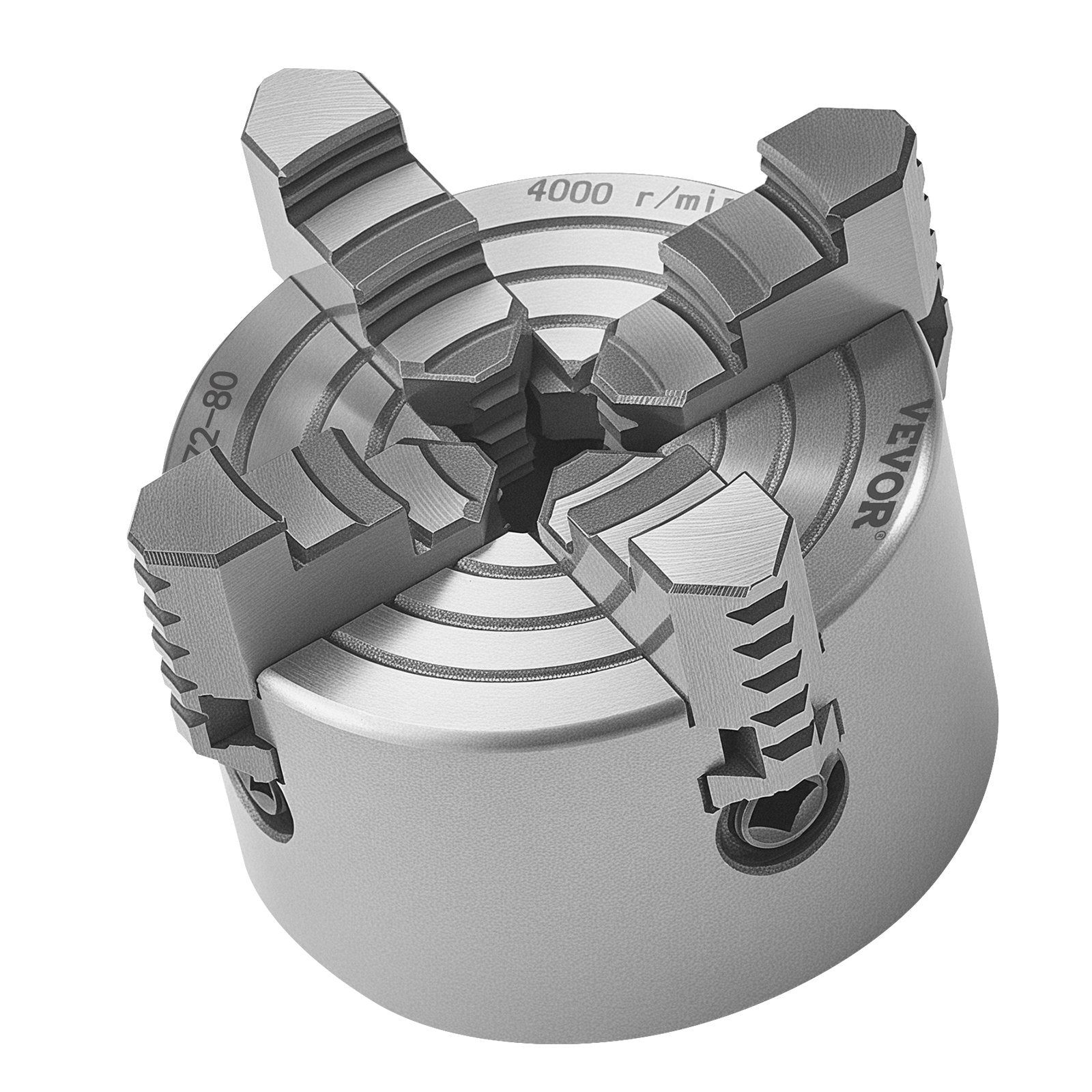 VEVOR 4-Jaw Lathe Chuck, 3 Inch 80 mm , 4-Jaw Chuck, 0.1-3.15 in 5-80 mm Clamping Range with T-key Fixing Screws Reversible Jaws, HT300 Material, Internal External for Wood Metal Lathe