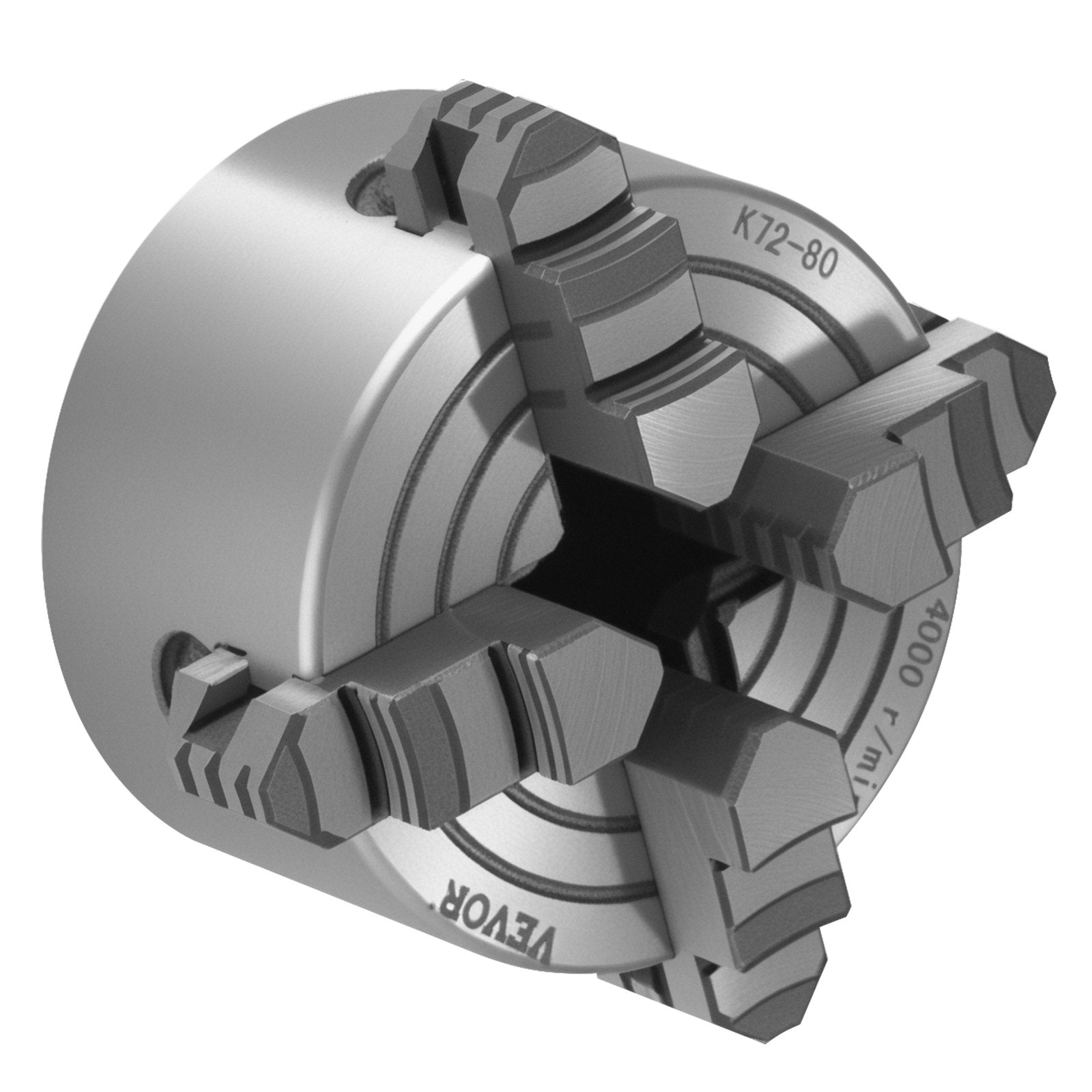 VEVOR 4-Jaw Lathe Chuck, 3 Inch 80 mm , 4-Jaw Chuck, 0.1-3.15 in 5-80 mm Clamping Range with T-key Fixing Screws Reversible Jaws, HT300 Material, Internal External for Wood Metal Lathe