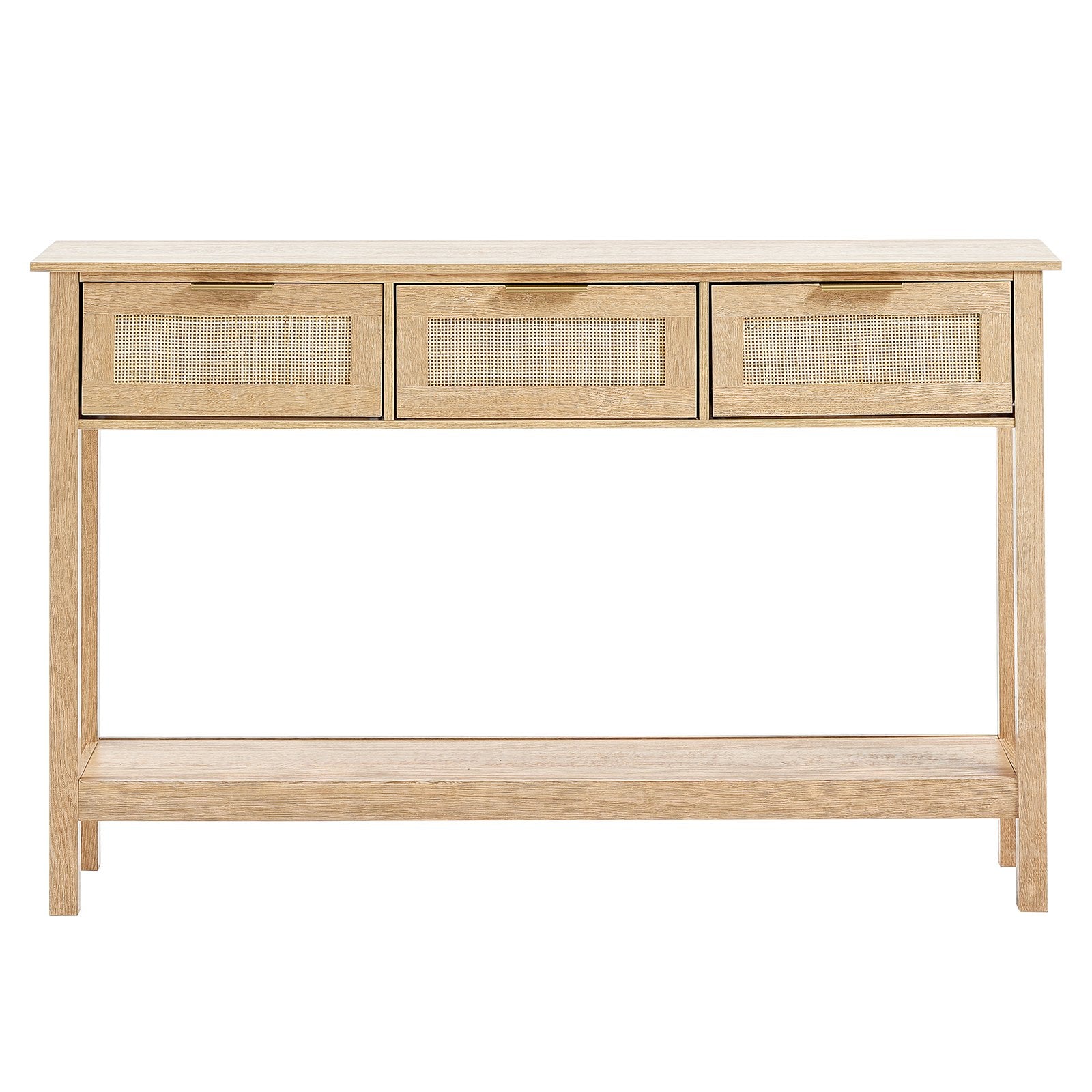 VEVOR Rattan Console Table with 3 Storage Drawers, Rattan Entryway Table with Natural Rattan Sliding Door, Console Sofa Table for Living Room, Study, Entryway Or TV Wall, Natural