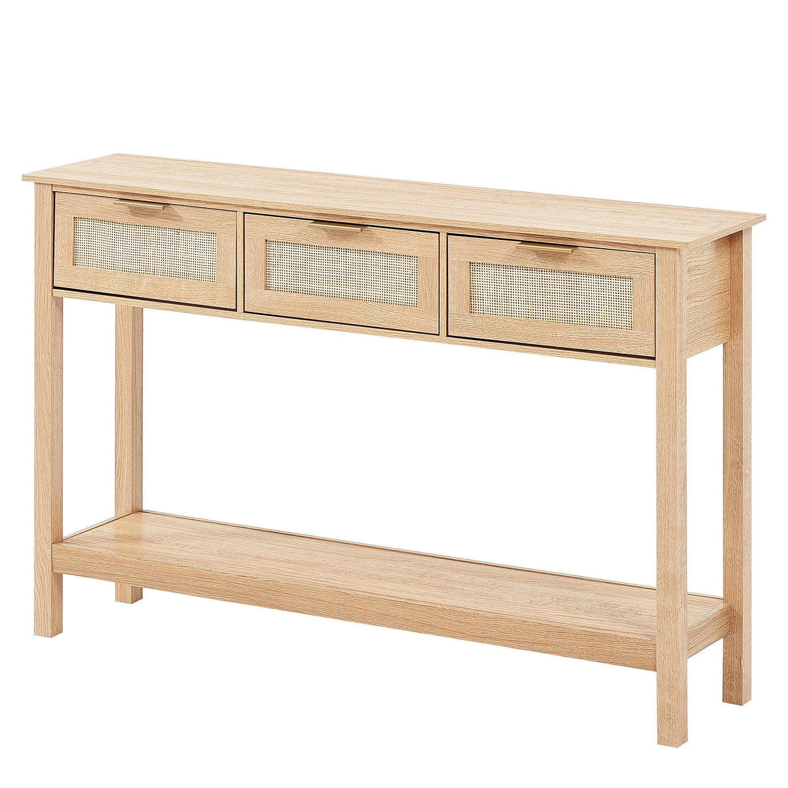 VEVOR Rattan Console Table with 3 Storage Drawers, Rattan Entryway Table with Natural Rattan Sliding Door, Console Sofa Table for Living Room, Study, Entryway Or TV Wall, Natural