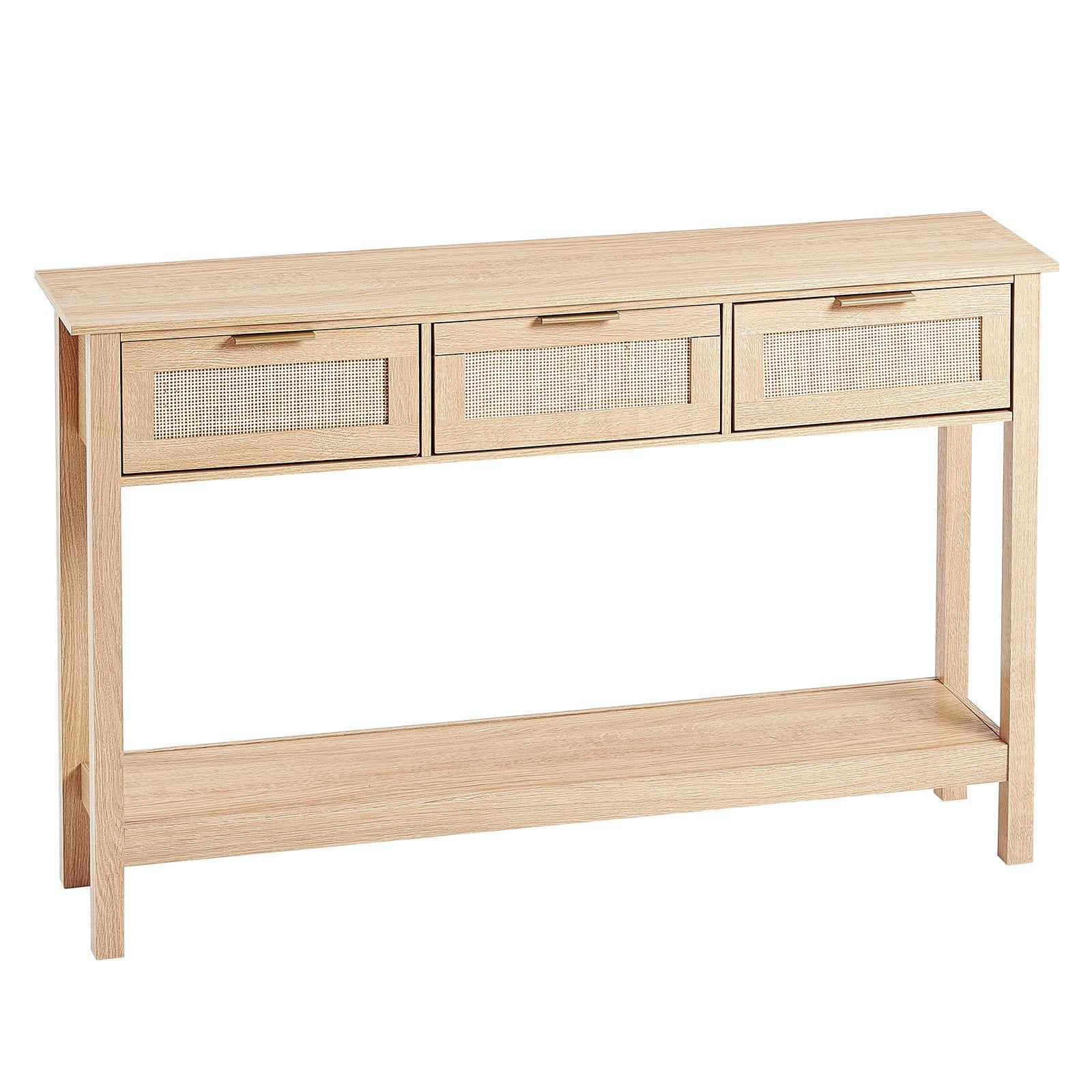 VEVOR Rattan Console Table with 3 Storage Drawers, Rattan Entryway Table with Natural Rattan Sliding Door, Console Sofa Table for Living Room, Study, Entryway Or TV Wall, Natural