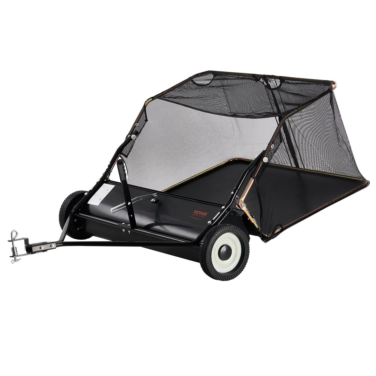 VEVOR 106.6 cm Lawn Sweeper Tow Behind, 12 cu.ft. Large Pull Behind Grass Sweeper, Heavy Duty Leaf & Grass Collector with Dumping Rope Design, Adjustable Sweeping Height for Picking Up Debris & Grass