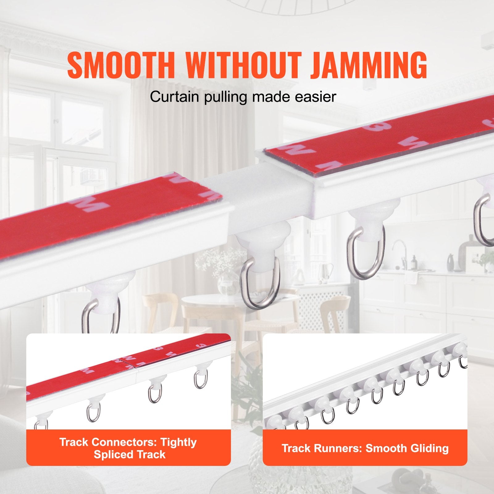 VEVOR Ceiling Curtain Track Set, 9.9 FT/3 Meter, Self Adhesive, No Drill Ceiling Track System for Curtains, Room Divider Curtain Track Ceiling Mounted for Living Room with Hooks and Hardware, White