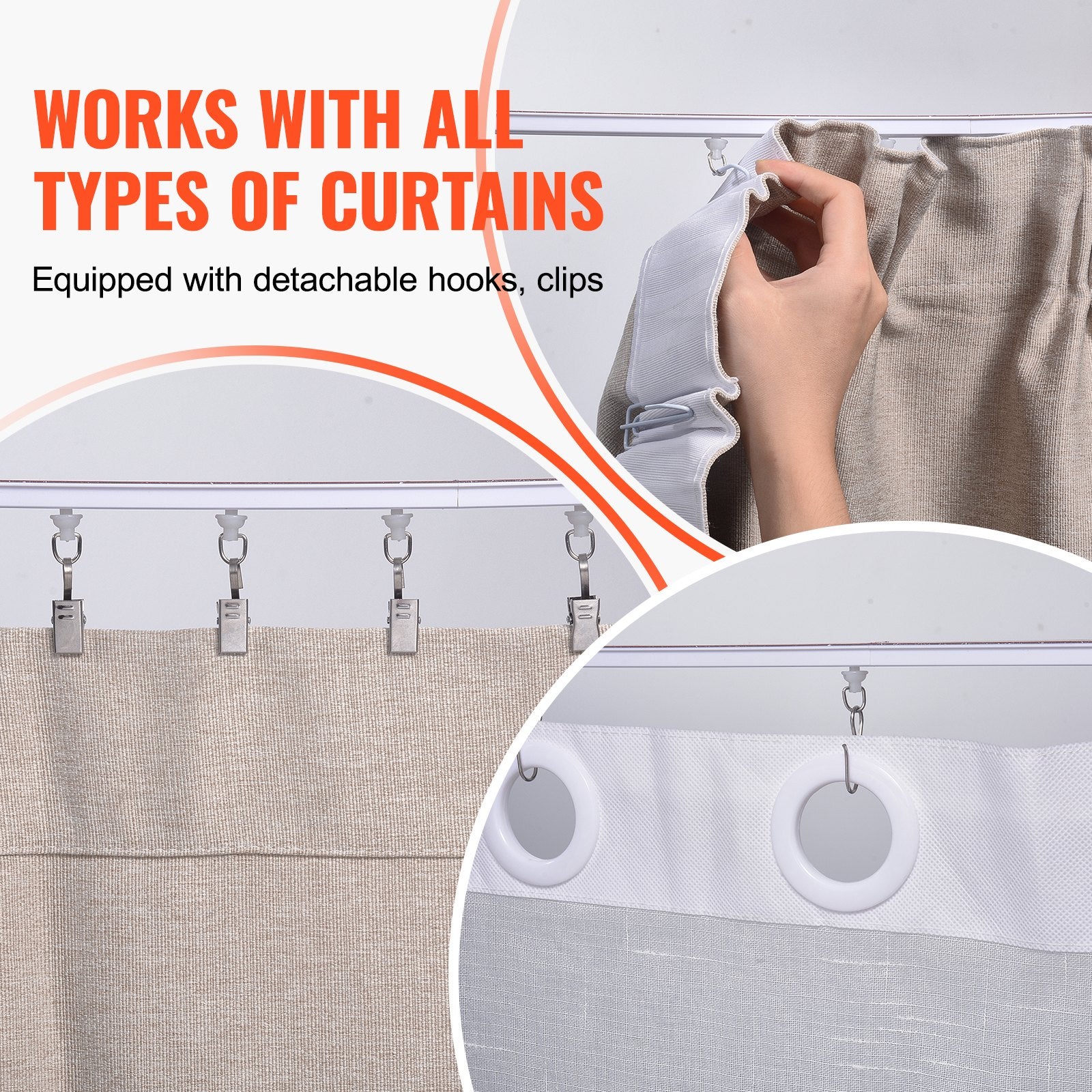 VEVOR Ceiling Curtain Track Set, 9.9 FT/3 Meter, Self Adhesive, No Drill Ceiling Track System for Curtains, Room Divider Curtain Track Ceiling Mounted for Living Room with Hooks and Hardware, White