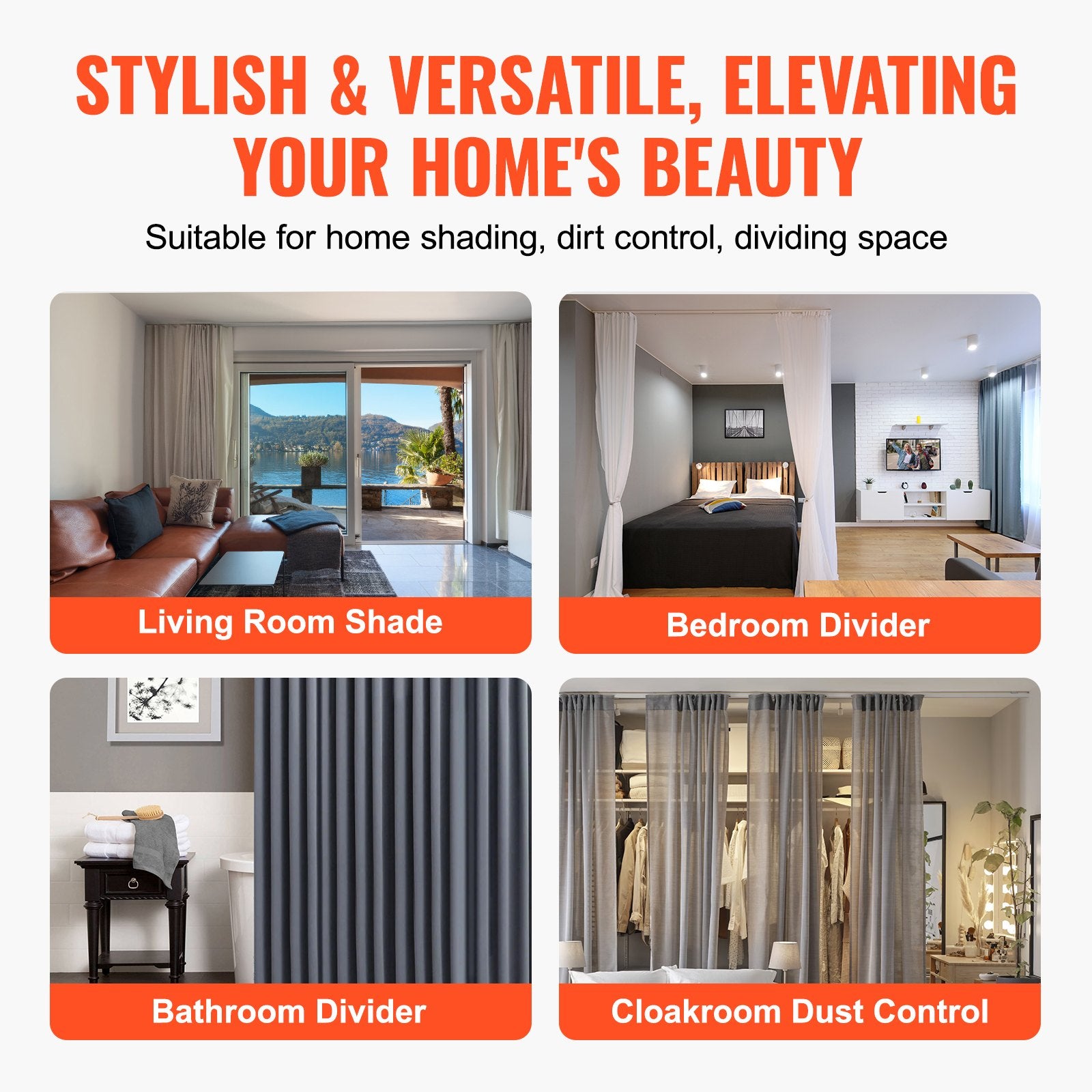 VEVOR Ceiling Curtain Track Set, 9.9 FT/3 Meter, Self Adhesive, No Drill Ceiling Track System for Curtains, Room Divider Curtain Track Ceiling Mounted for Living Room with Hooks and Hardware, White