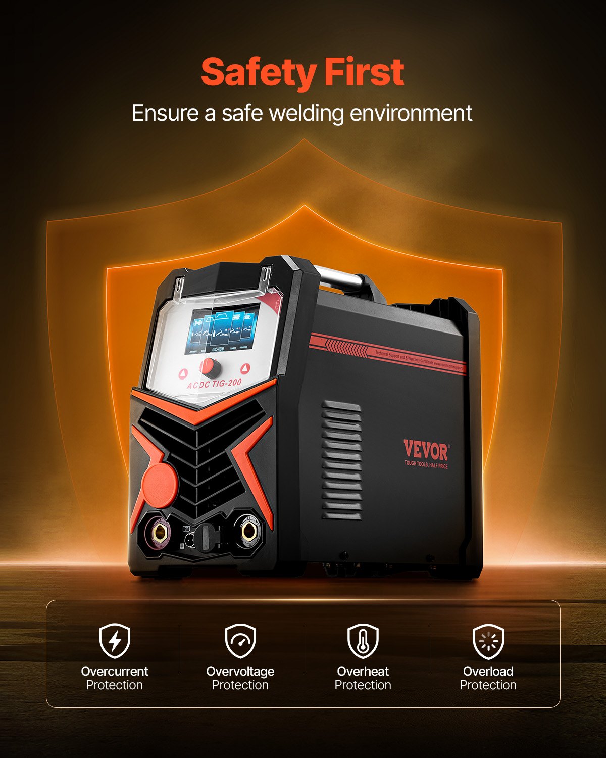VEVOR TIG Welder, 200A 6-In-1 Aluminum Welding Machine LED Display - AC TIG/DC TIG/AC Pulse TIG/DC Pulse TIG/Spot TIG/MMA Stick , Electric Welder with Synergic Control IGBT