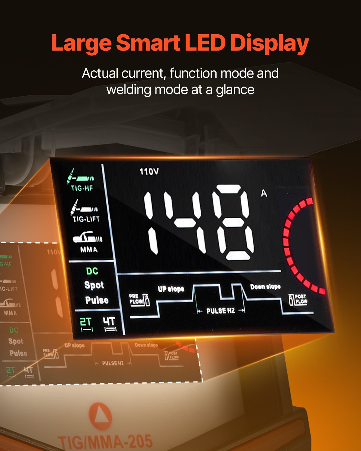 VEVOR TIG Welder, 205A 3-In-1 Welding Machine Large LED Display - DC TIG/DC Pulse TIG/MMA Stick , Electric Welder with IGBT Inverter High-Frequency Start