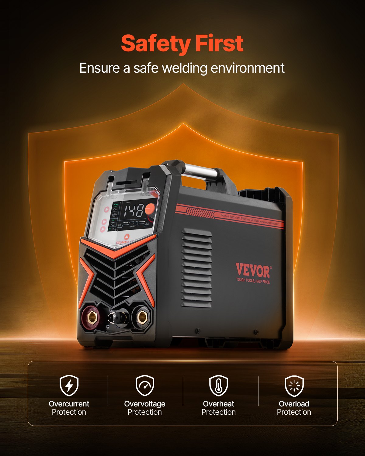 VEVOR TIG Welder, 205A 3-In-1 Welding Machine Large LED Display - DC TIG/DC Pulse TIG/MMA Stick , Electric Welder with IGBT Inverter High-Frequency Start