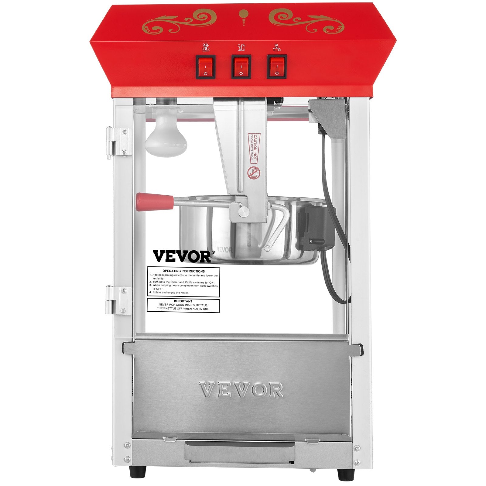 VEVOR Popcorn Popper Machine Countertop Popcorn Maker 850W 8 Oz 48 Cups Red