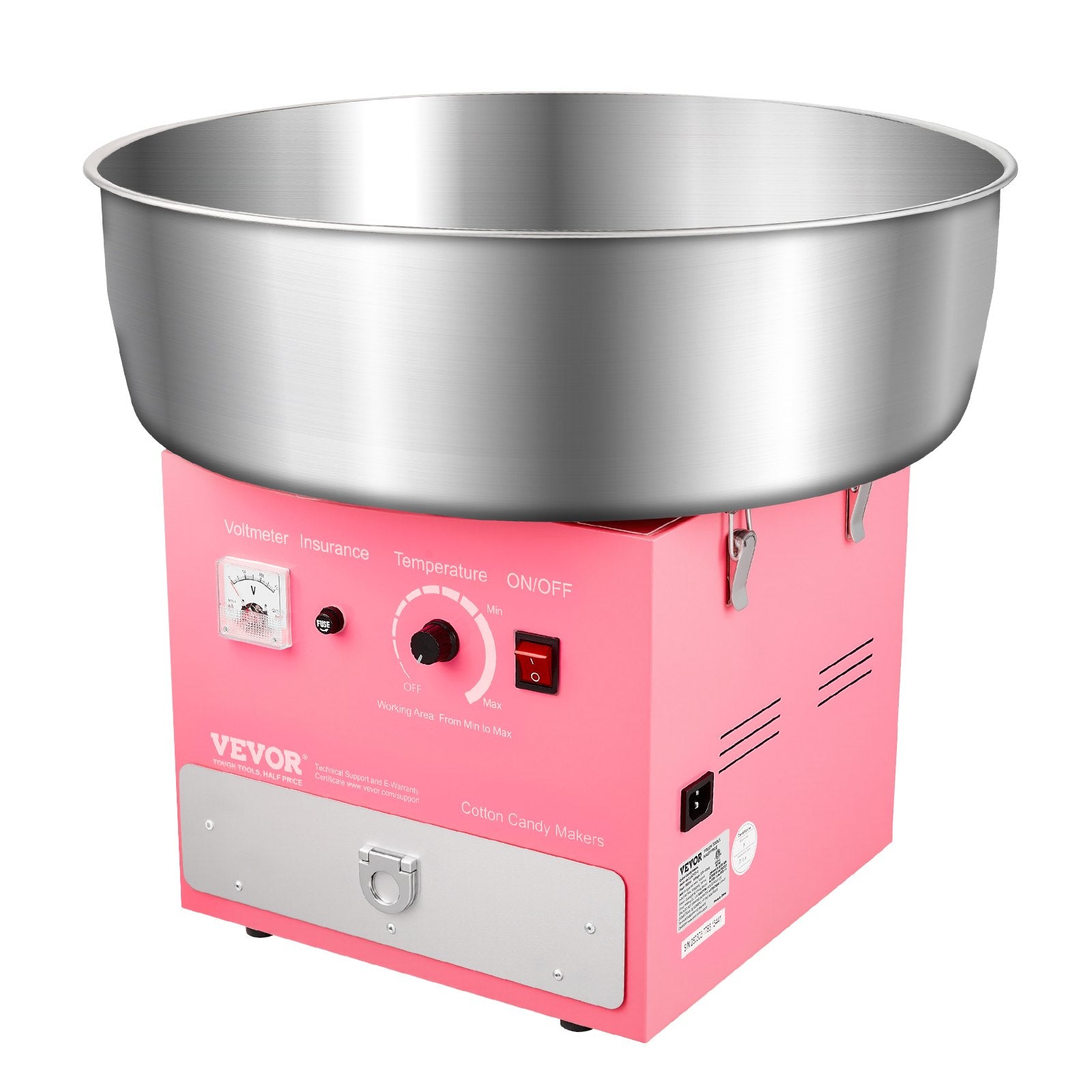 VEVOR Electric Cotton Candy Machine, 1000W Commercial Candy Floss Maker with 52cm Stainless Steel Bowl, Sugar Scoop, and Drawer, Easy Home Use, Perfect for Kids Birthday, Family Party, Pink