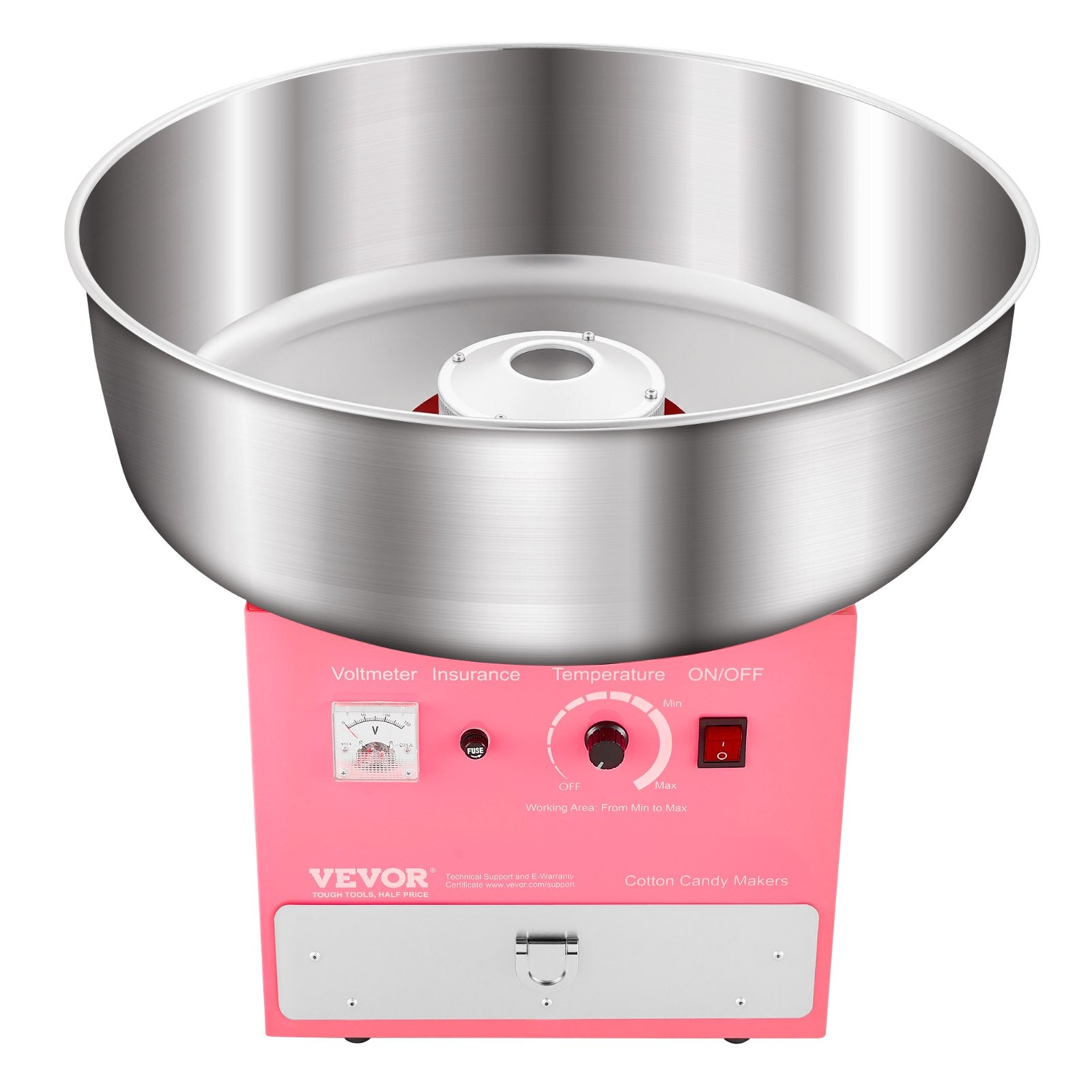 VEVOR Electric Cotton Candy Machine, 1000W Commercial Candy Floss Maker with 52cm Stainless Steel Bowl, Sugar Scoop, and Drawer, Easy Home Use, Perfect for Kids Birthday, Family Party, Pink