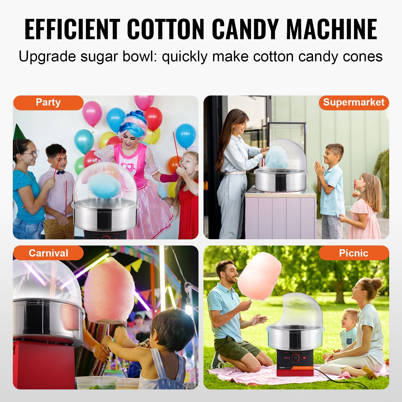 VEVOR Electric Cotton Candy Machine, 1000W Candy Floss Maker, Commercial Cotton Candy Machine with Cover, Stainless Steel Bowl, and Sugar Scoop, Perfect for Home Kids Birthday, Family Party Red