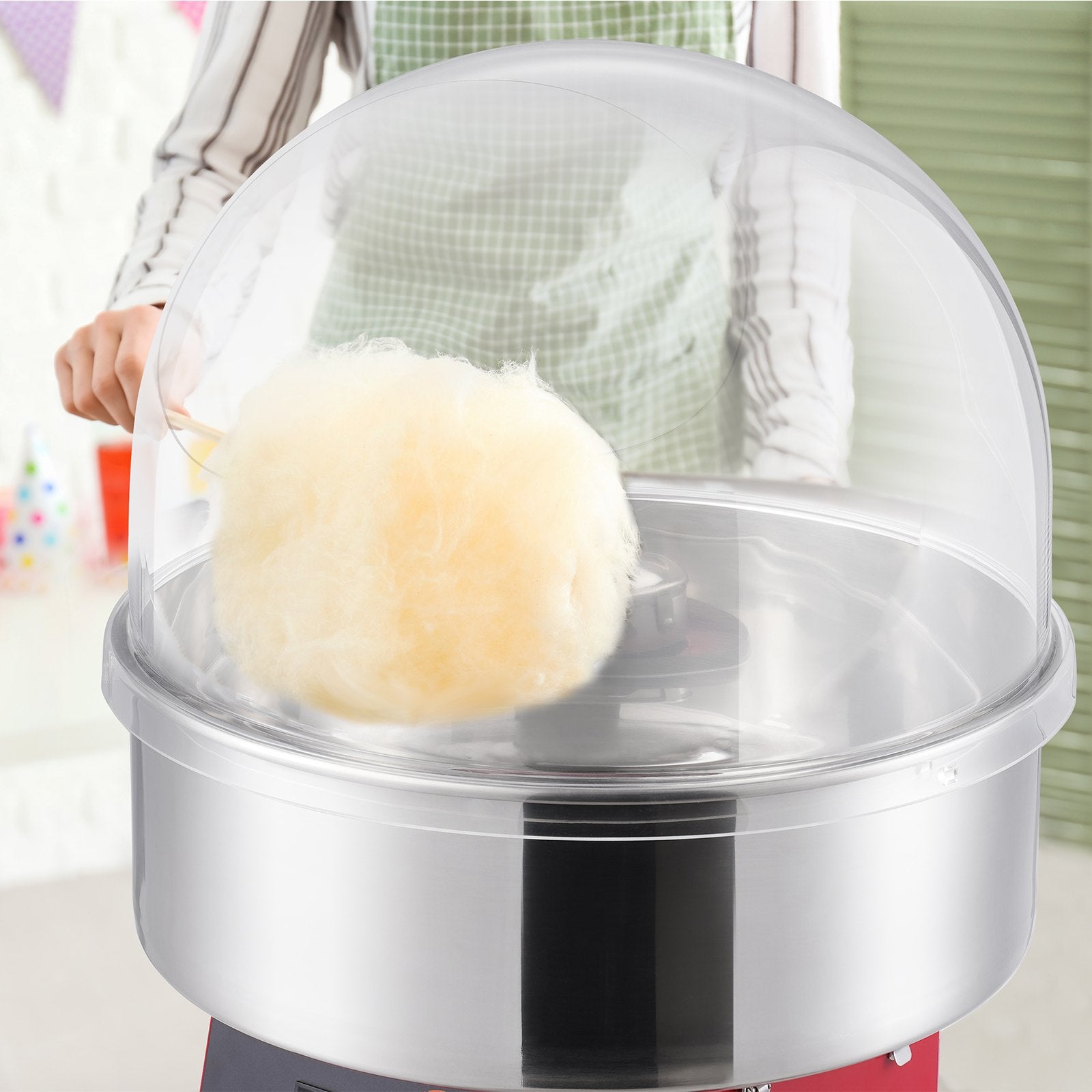 VEVOR Electric Cotton Candy Machine, 1000W Candy Floss Maker, Commercial Cotton Candy Machine with Cover, Stainless Steel Bowl, and Sugar Scoop, Perfect for Home Kids Birthday, Family Party Red