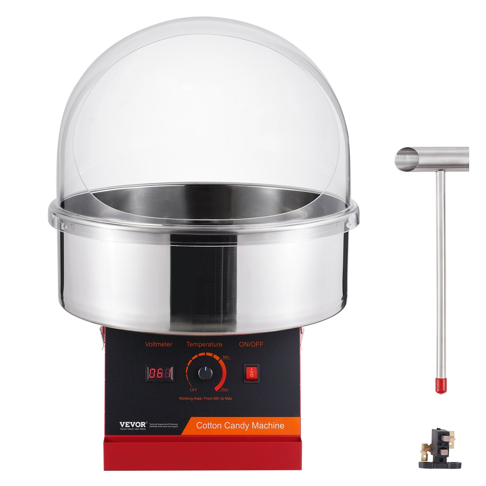 VEVOR Electric Cotton Candy Machine, 1000W Candy Floss Maker, Commercial Cotton Candy Machine with Cover, Stainless Steel Bowl, and Sugar Scoop, Perfect for Home Kids Birthday, Family Party Red