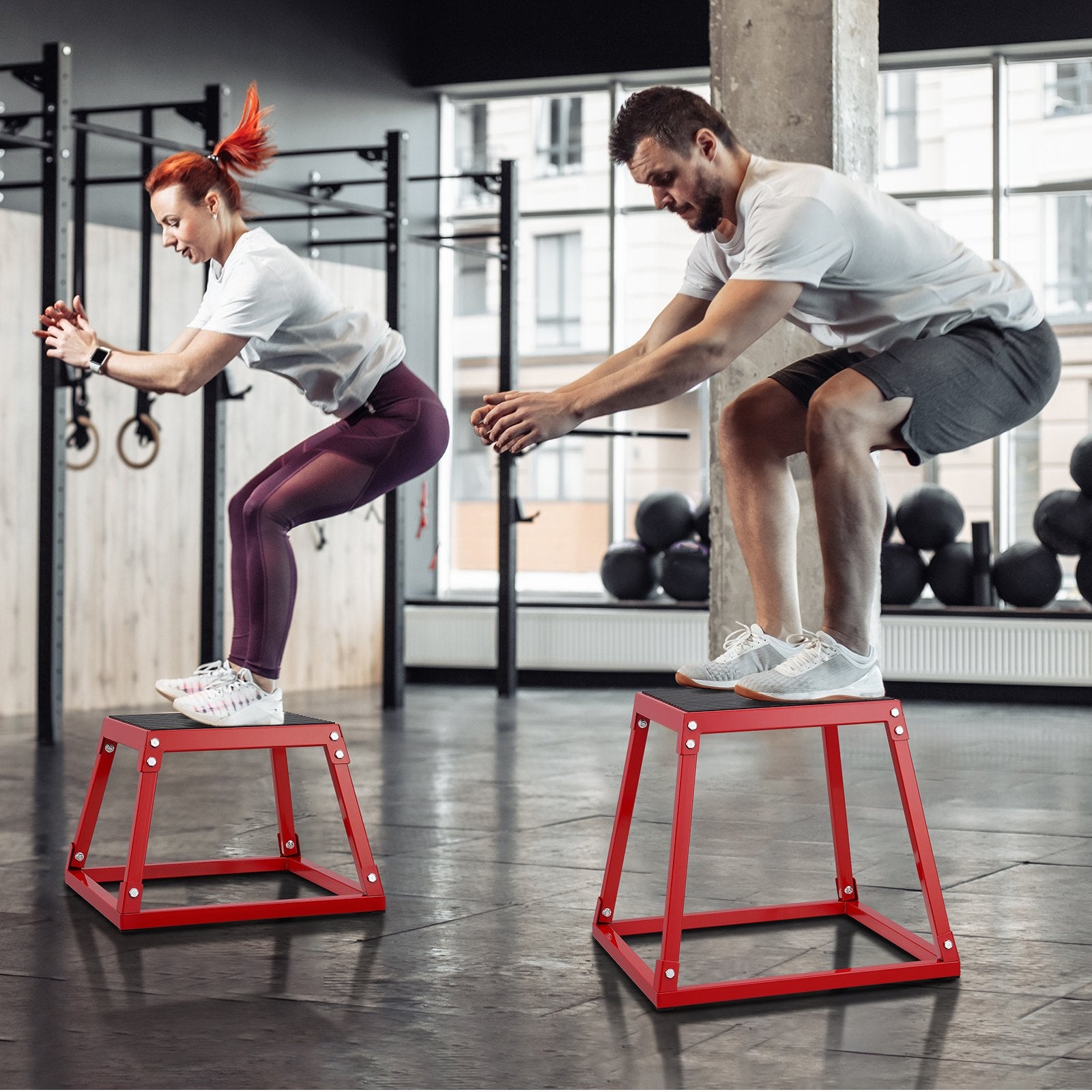 VEVOR Plyometric Jump Box, 12 Inch Plyo Box, Steel Plyometric Platform and Jumping Agility Box, Anti-Slip Fitness Exercise Step Up Box for Home Gym Training, Conditioning Strength Training, Red