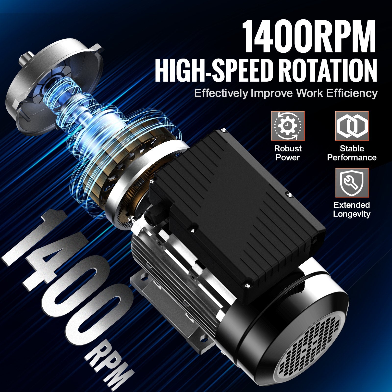 VEVOR 0.75KW Electric Motor 1400 rpm, AC 220 240V 5.45A, 80, B34 Frame, Air Compressor Motor Single Phase, 19mm Keyed Shaft, CW/CCW Rotation for Agricultural Machinery and General Equipment