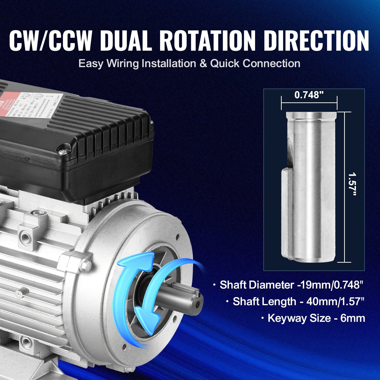 VEVOR 0.75KW Electric Motor 1400 rpm, AC 220 240V 5.45A, 80, B34 Frame, Air Compressor Motor Single Phase, 19mm Keyed Shaft, CW/CCW Rotation for Agricultural Machinery and General Equipment