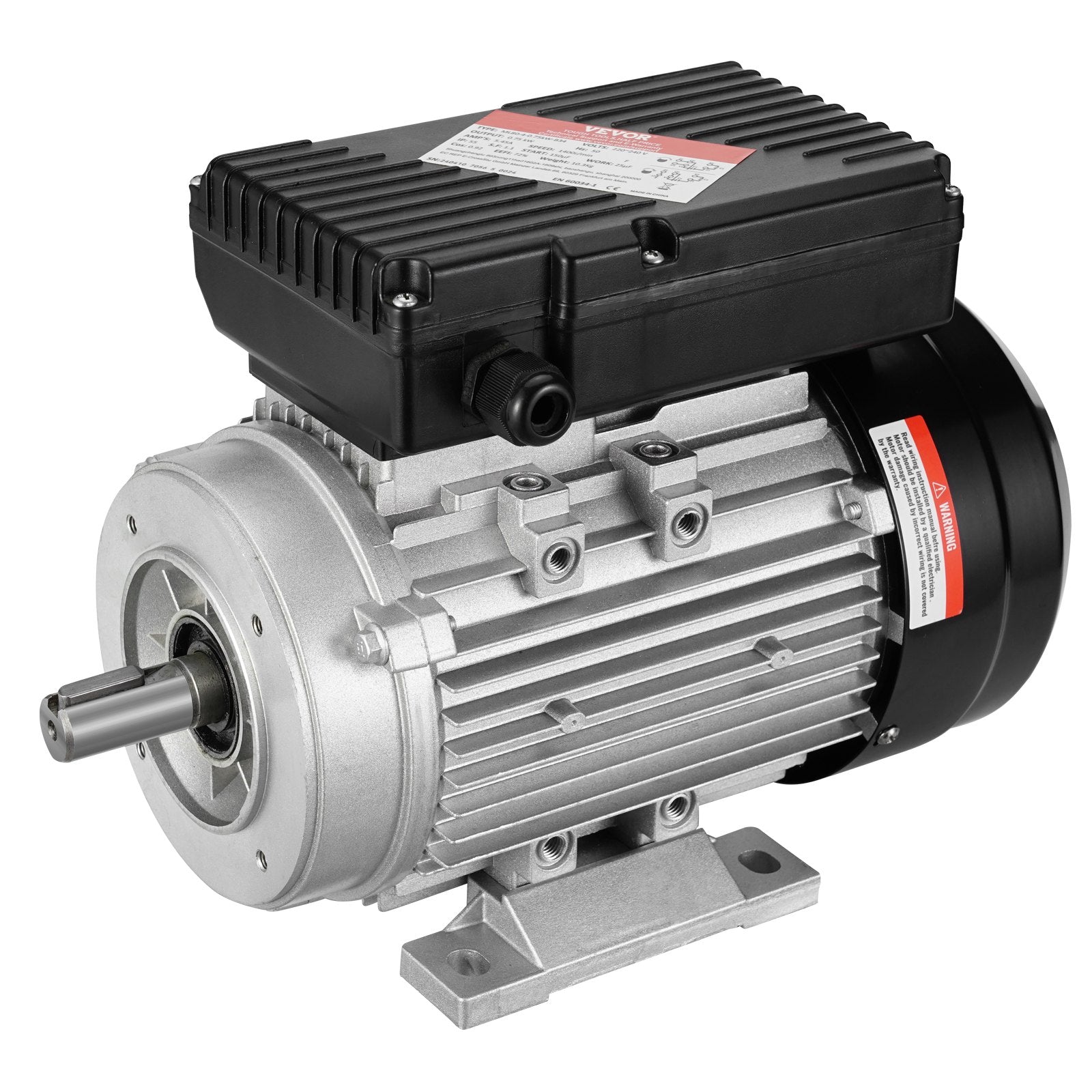 VEVOR 0.75KW Electric Motor 1400 rpm, AC 220 240V 5.45A, 80, B34 Frame, Air Compressor Motor Single Phase, 19mm Keyed Shaft, CW/CCW Rotation for Agricultural Machinery and General Equipment