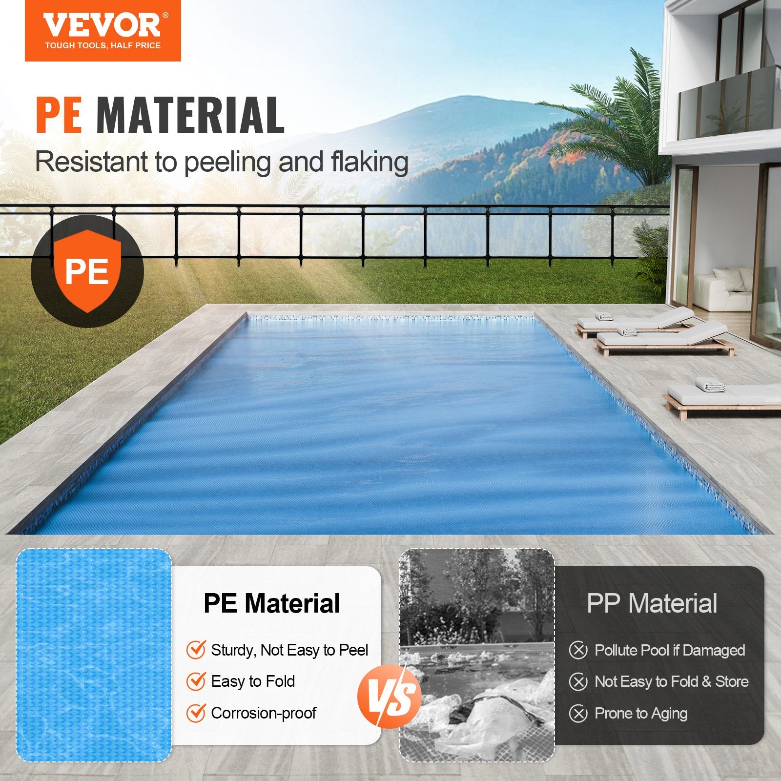 VEVOR Solar Pool Cover, 24 x 12 ft Rectangle Solar Blanket for Pools, Inground Above Ground Swimming Pool Solar Cover, 8 mil Solar Covers Blue