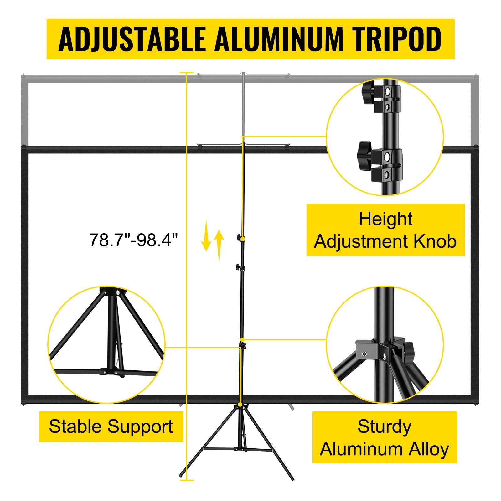 VEVOR Tripod Projector Screen with Stand 60 inch 16:9 4K HD Projection Screen Stand Wrinkle-Free Height Adjustable Portable Screen for Projector Indoor & Outdoor for Movie, Home Cinema, Gaming, Office