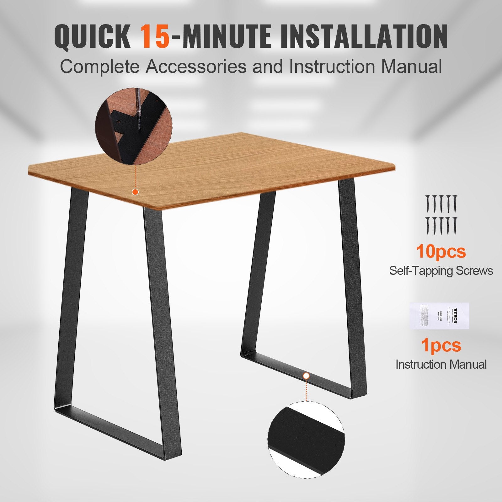 VEVOR 406.4MM Trapezoid Steel Table Legs, Replacement Furniture Legs Set of 2 for DIY Coffee Tables, Modern Desks, Bench, Night Stands, Sofa, Max Load 181.4KG Heavy Duty, Quick Instalation Legs Black