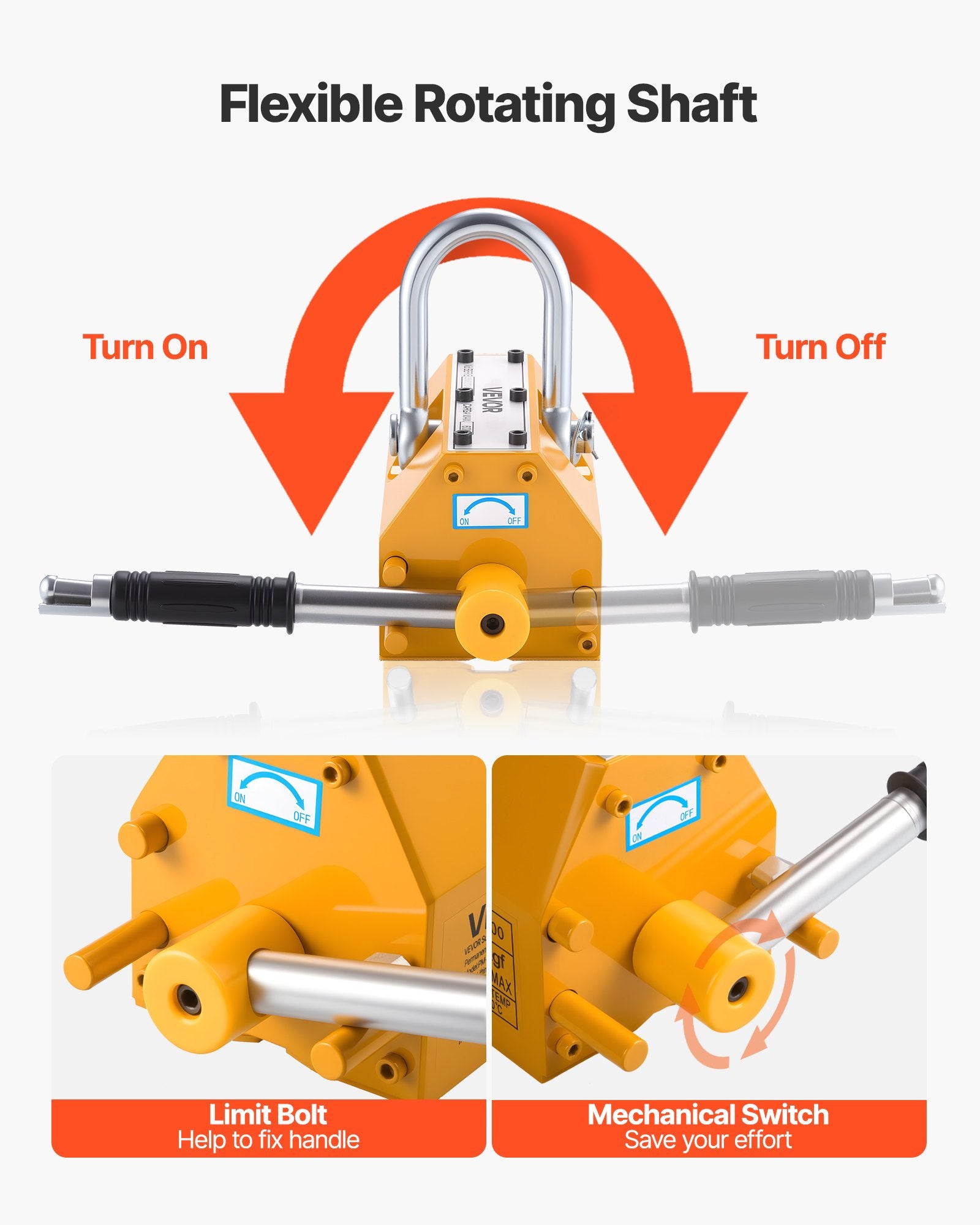 VEVOR Permanent Magnetic Lifter, 600 kg Pulling Capacity, Heavy Duty N42 Neodymium Lifting Magnet with Release Handle and Steel Hook, Used in Shop Crane and Hoist, for Lifting Plate Steel, Board