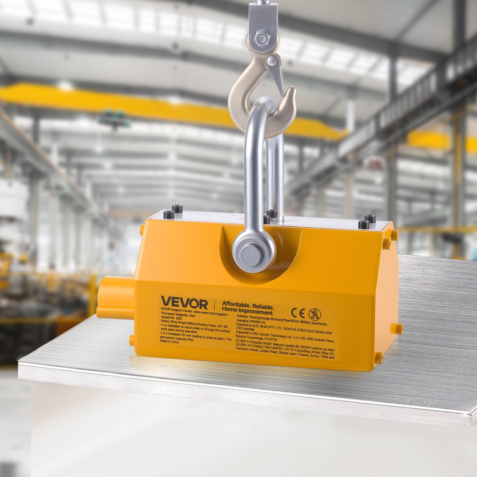 VEVOR Permanent Magnetic Lifter, 600 kg Pulling Capacity, Heavy Duty N42 Neodymium Lifting Magnet with Release Handle and Steel Hook, Used in Shop Crane and Hoist, for Lifting Plate Steel, Board