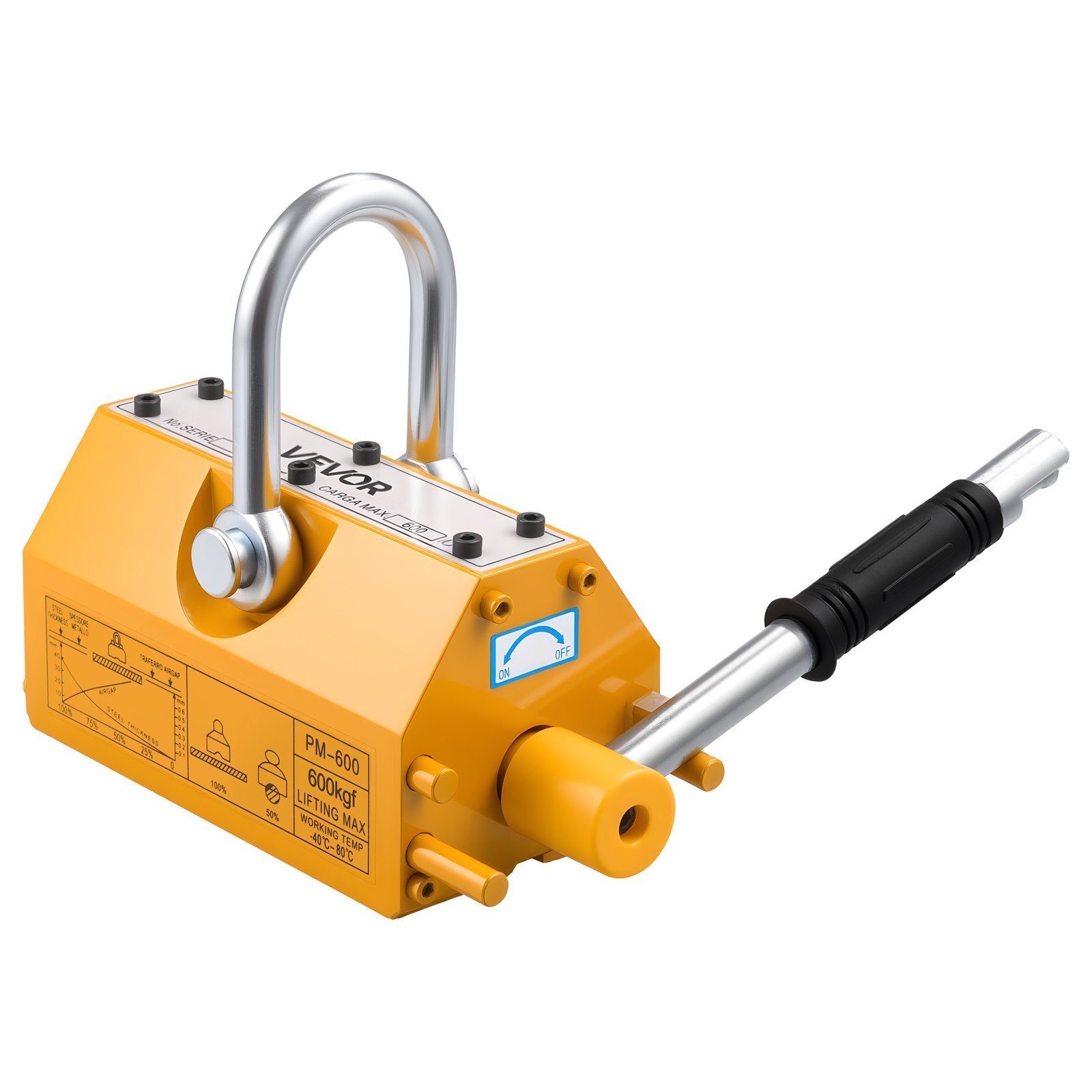 VEVOR Permanent Magnetic Lifter, 600 kg Pulling Capacity, Heavy Duty N42 Neodymium Lifting Magnet with Release Handle and Steel Hook, Used in Shop Crane and Hoist, for Lifting Plate Steel, Board
